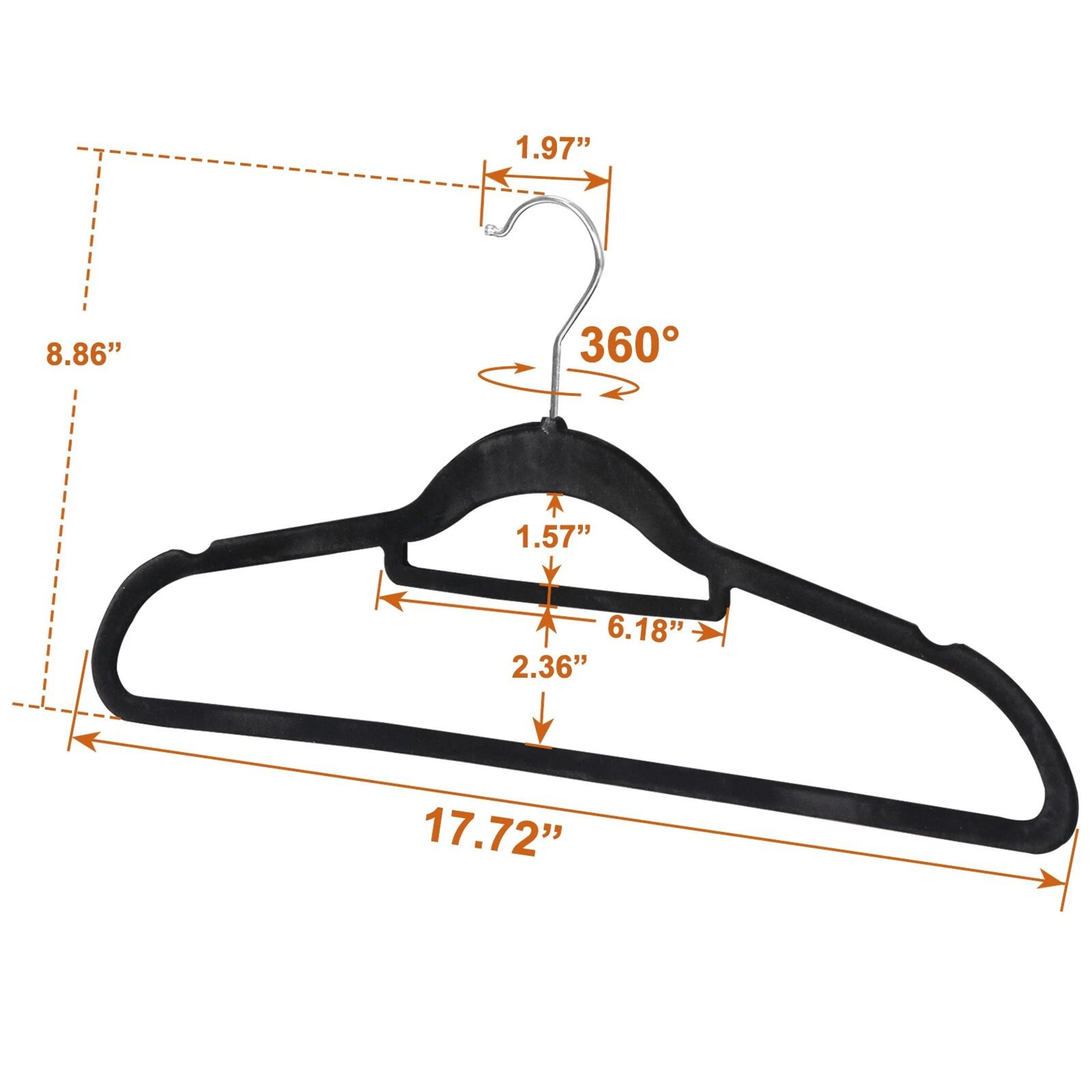 Velvet Non Slip Clothes Hangers With Swivel Hook Premium Black 8