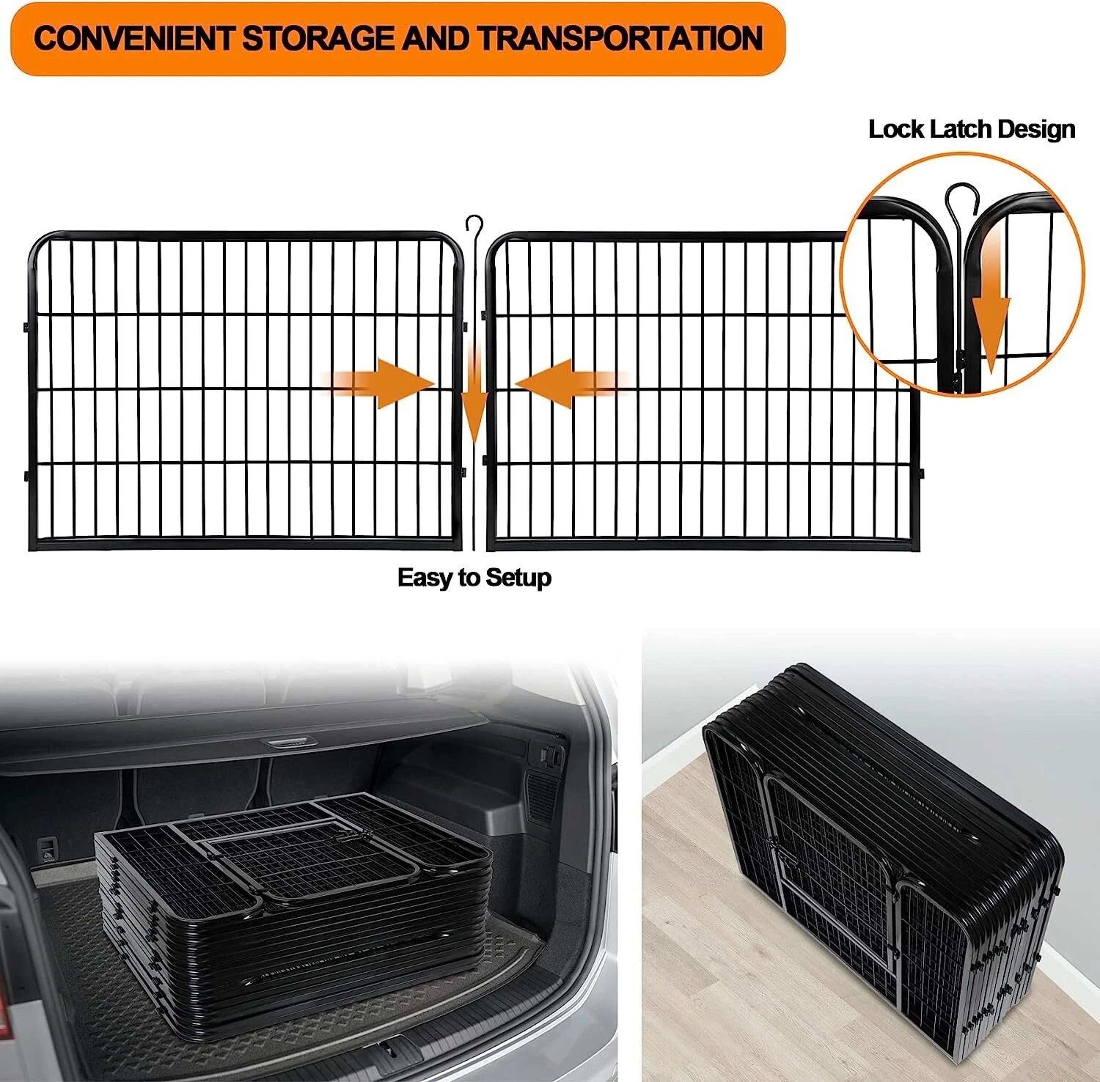 24 Panel Portable Dog Playpen Fence Foldable Pet Exercise Pen For Yard RV  Camping 16