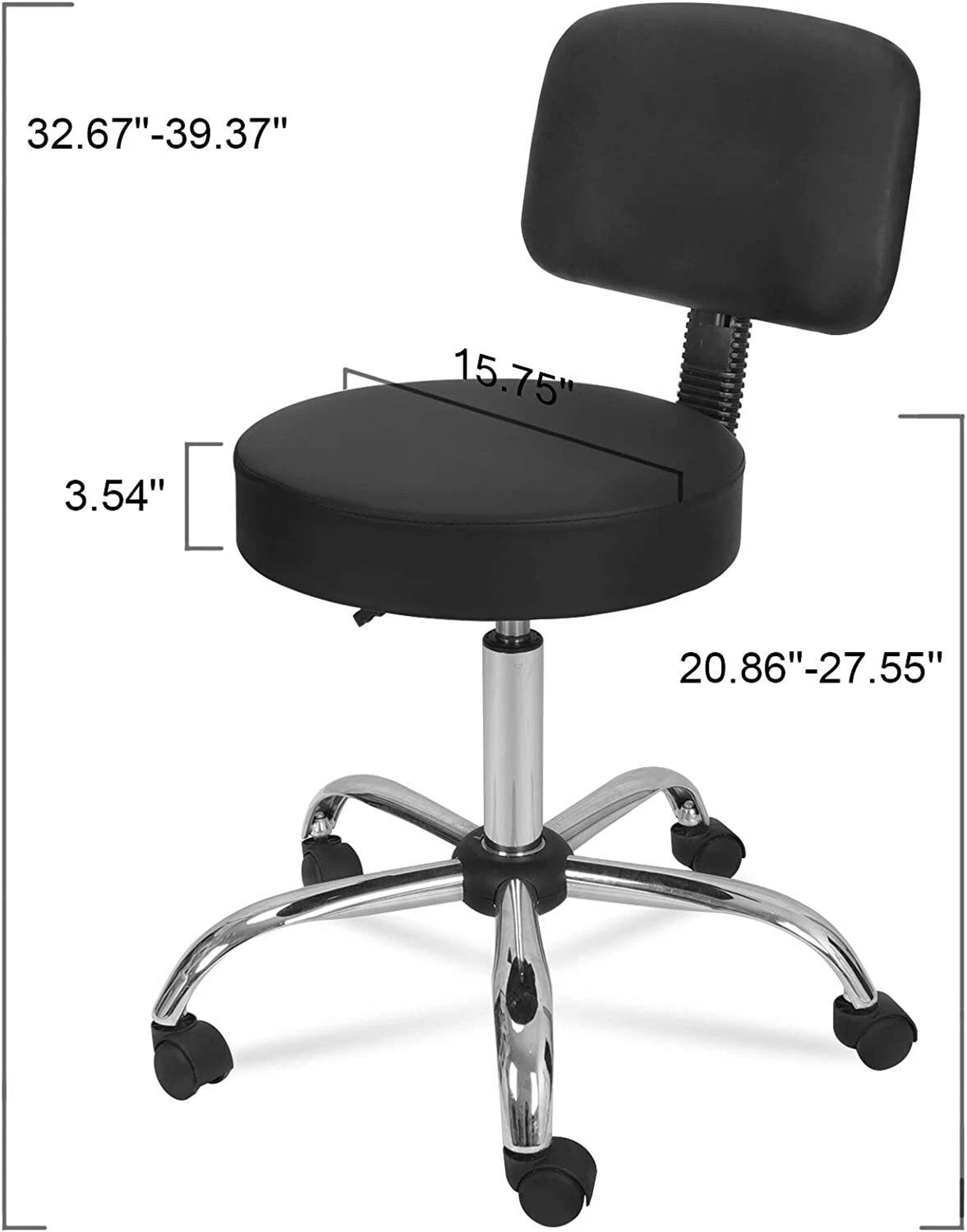Swivel Salon Spa Stool Chair With Adjustable Hydraulic Rolling System  Back Support 4