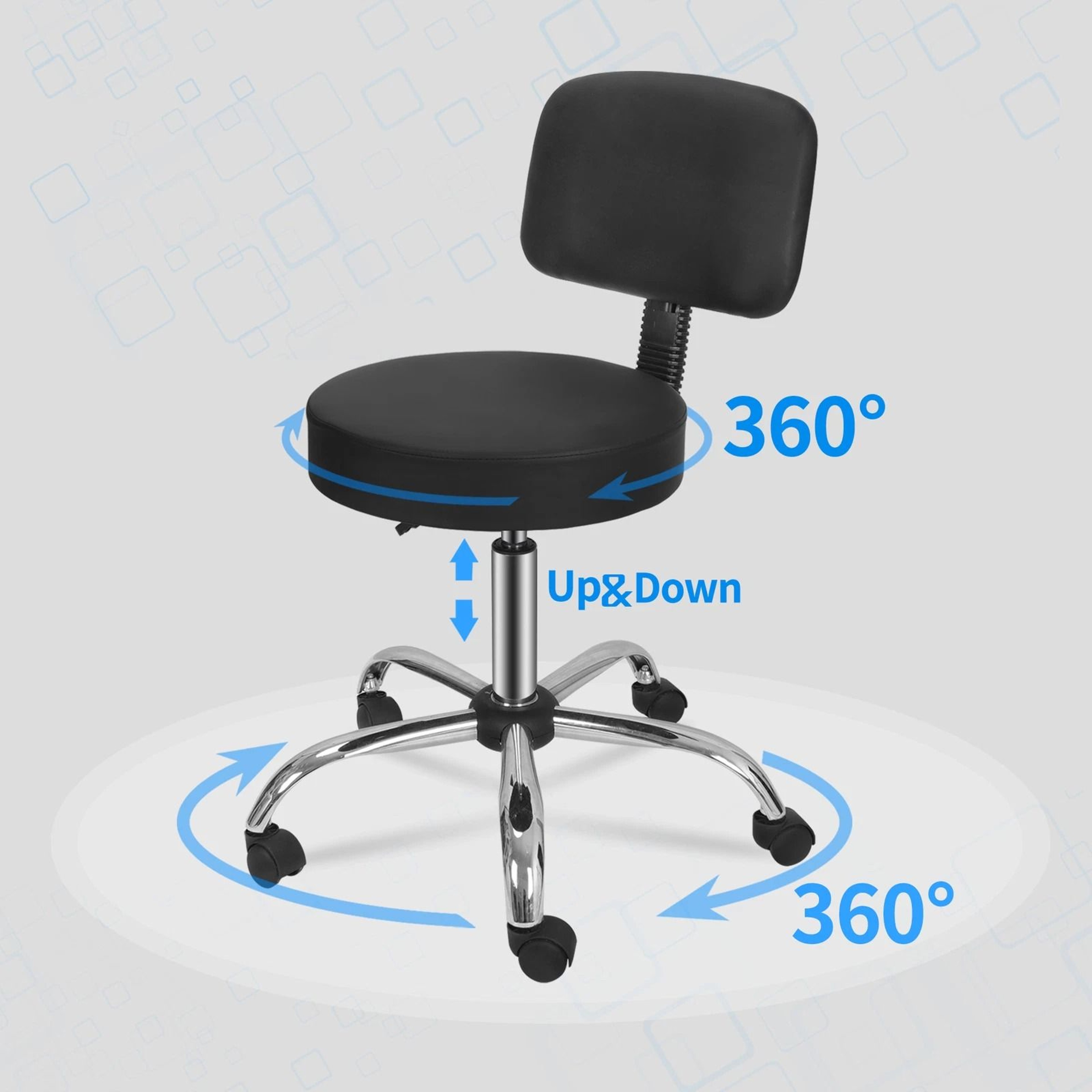 Swivel Salon Spa Stool Chair With Adjustable Hydraulic Rolling System  Back Support 7