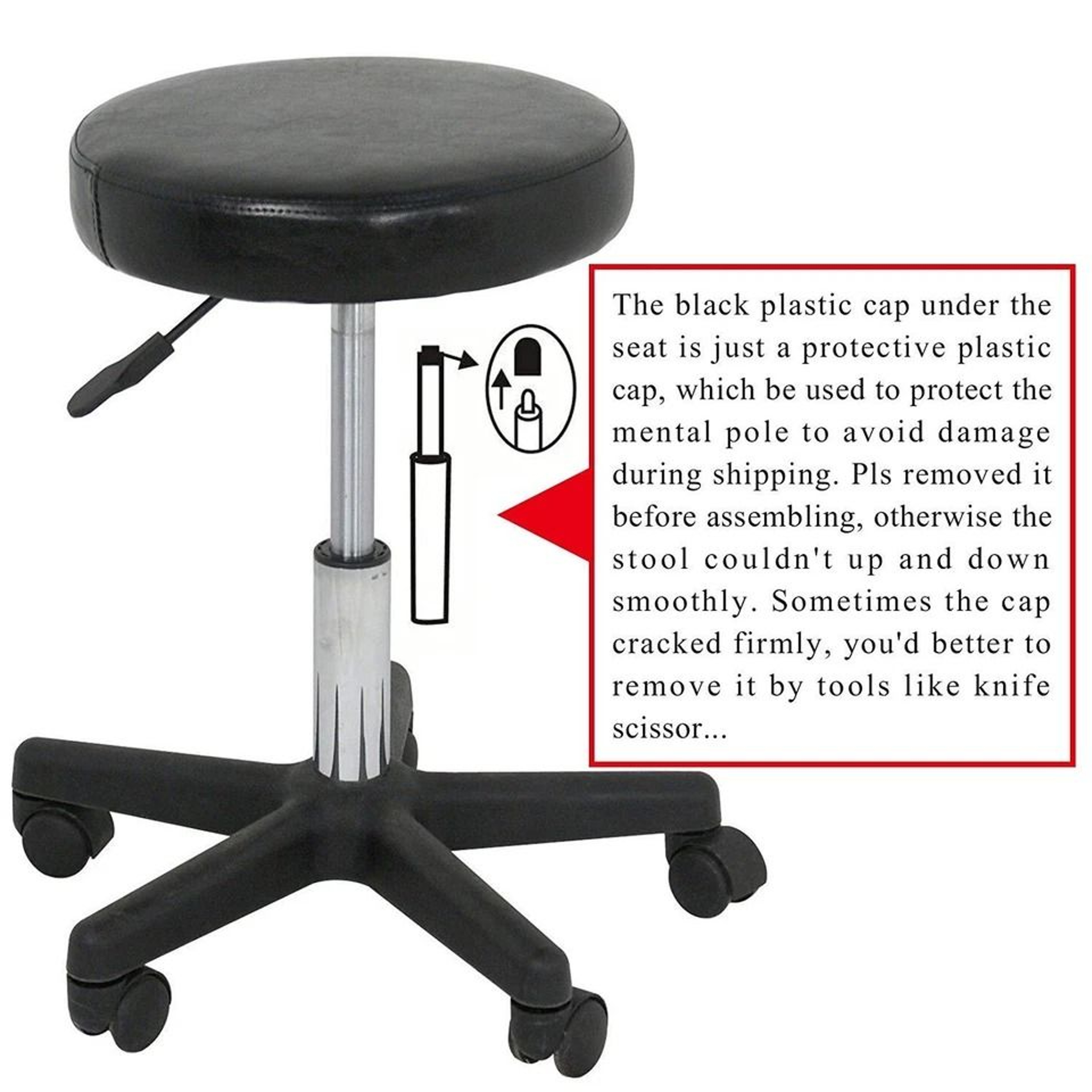 Adjustable Rolling Stool With PU Leather Seat Swivel Design And Height Adjustment For Salon Office  1