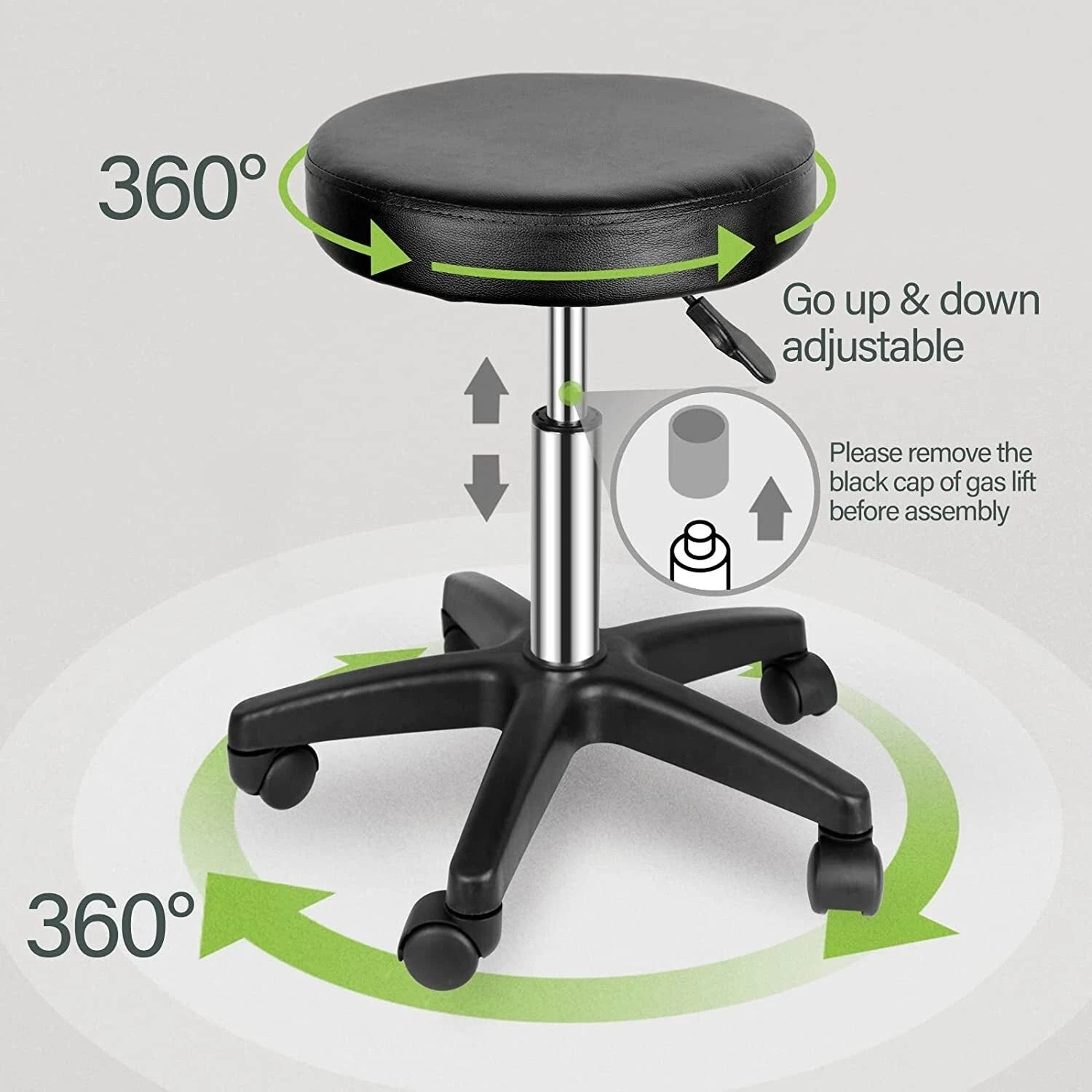 Adjustable Rolling Stool With PU Leather Seat Swivel Design And Height Adjustment For Salon Office  7