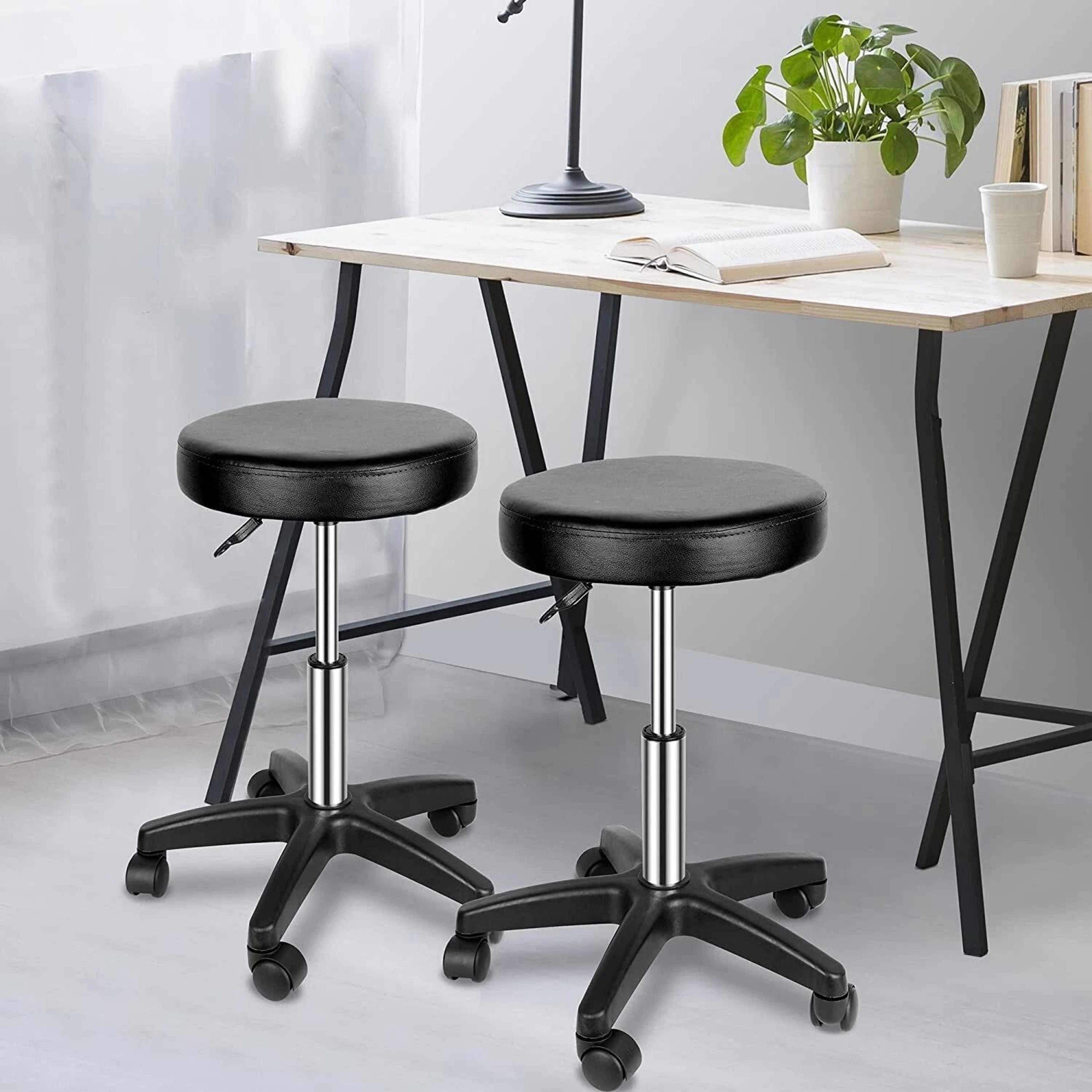 Adjustable Rolling Stool With PU Leather Seat Swivel Design And Height Adjustment For Salon Office  0