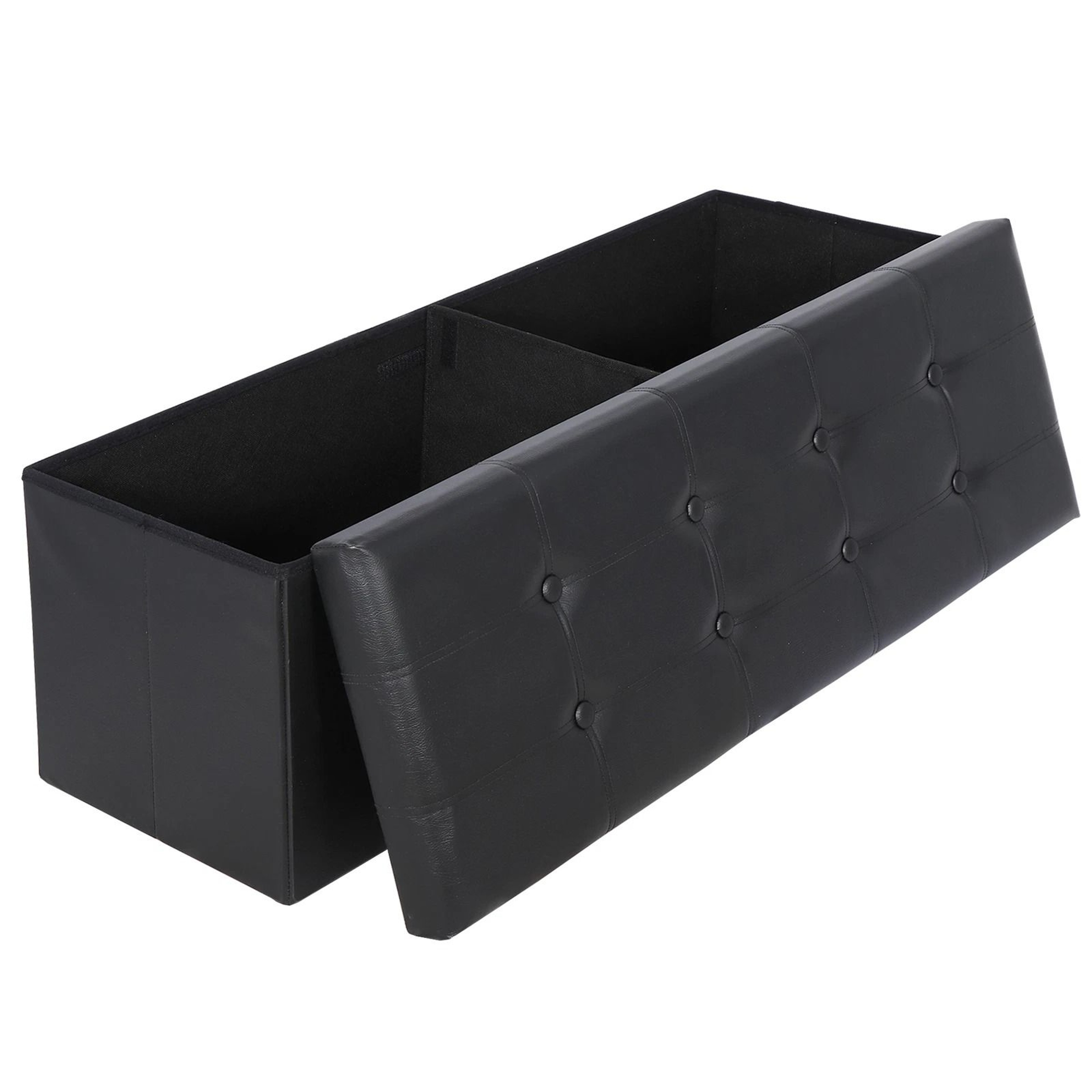 Premium Folding Storage Ottoman Bench With Faux Leather Bench Seat And Divider Hidden Storage Seat  5
