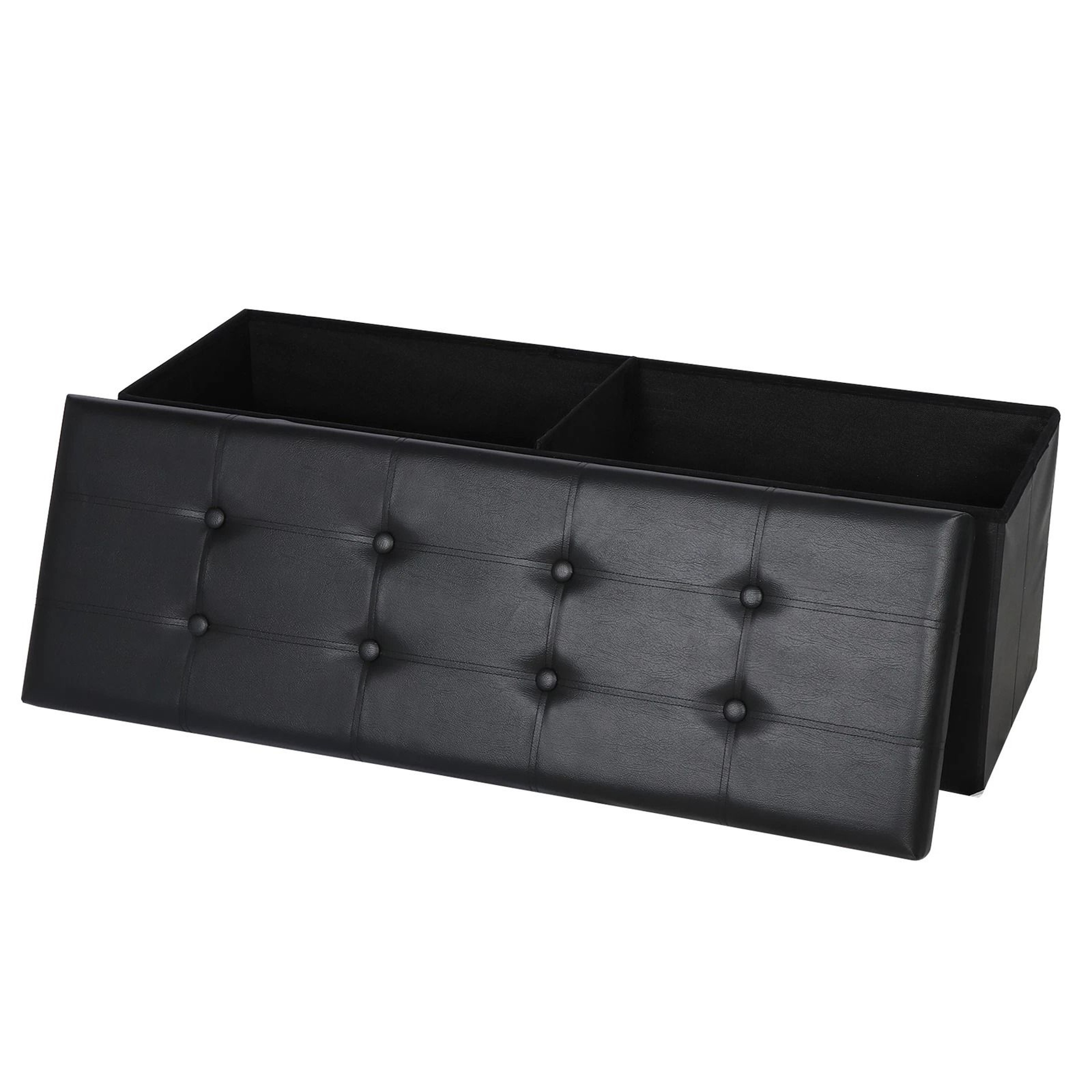 Premium Folding Storage Ottoman Bench With Faux Leather Bench Seat And Divider Hidden Storage Seat  6