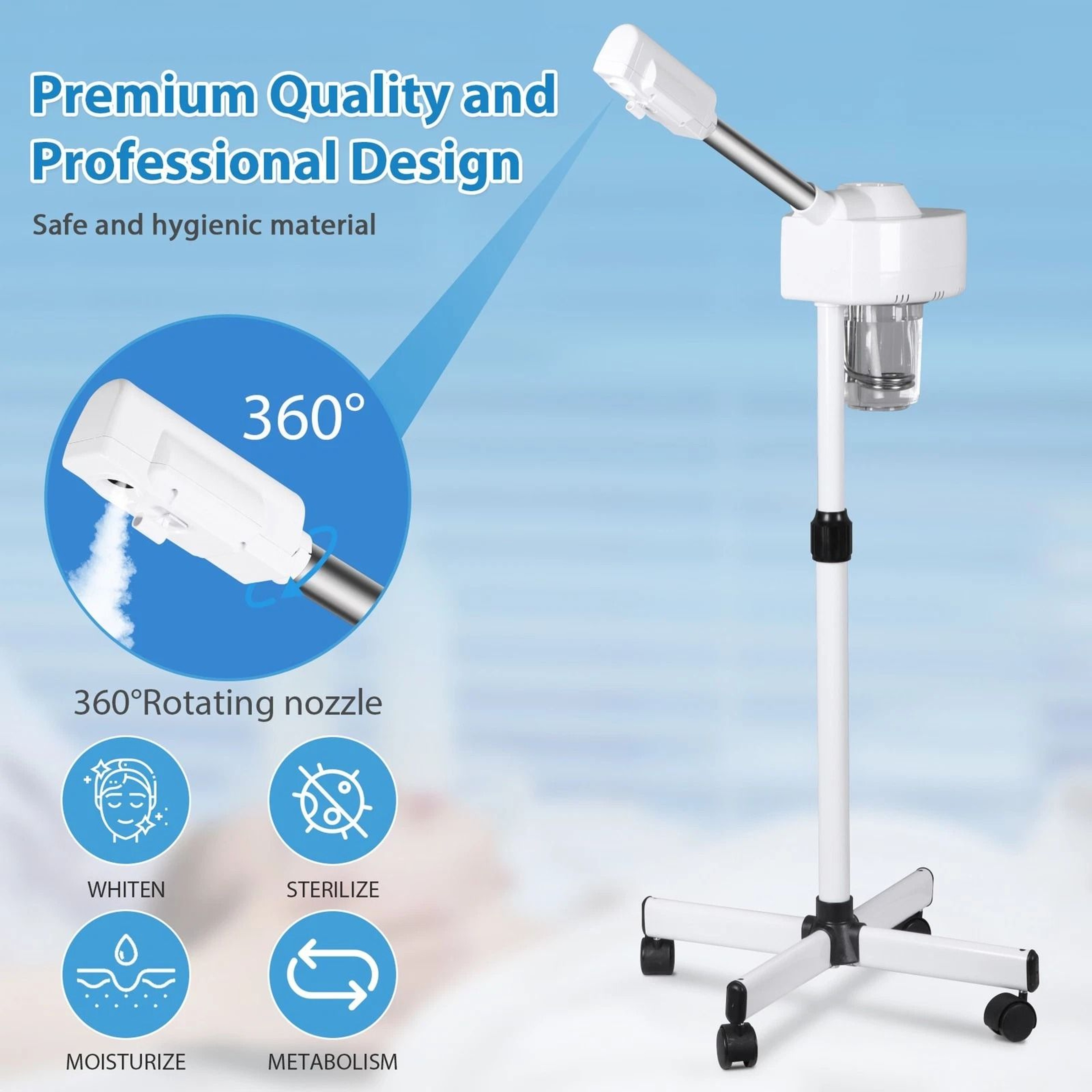 Professional Facial Steamer With Ionic Ozone  Hot Mist Function Mobile Stand For Skin Care  Salon U 4
