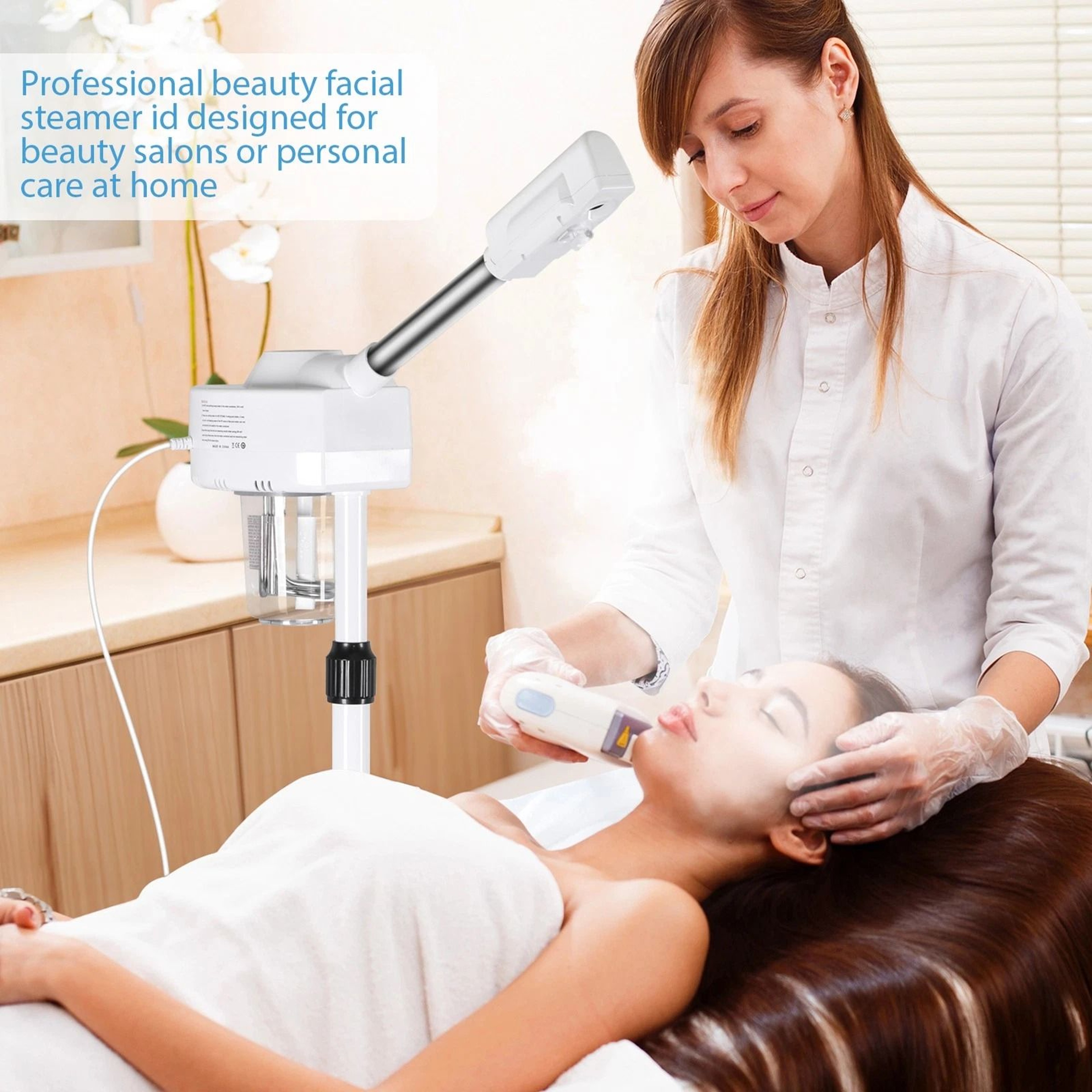 Professional Facial Steamer With Ionic Ozone  Hot Mist Function Mobile Stand For Skin Care  Salon U 6