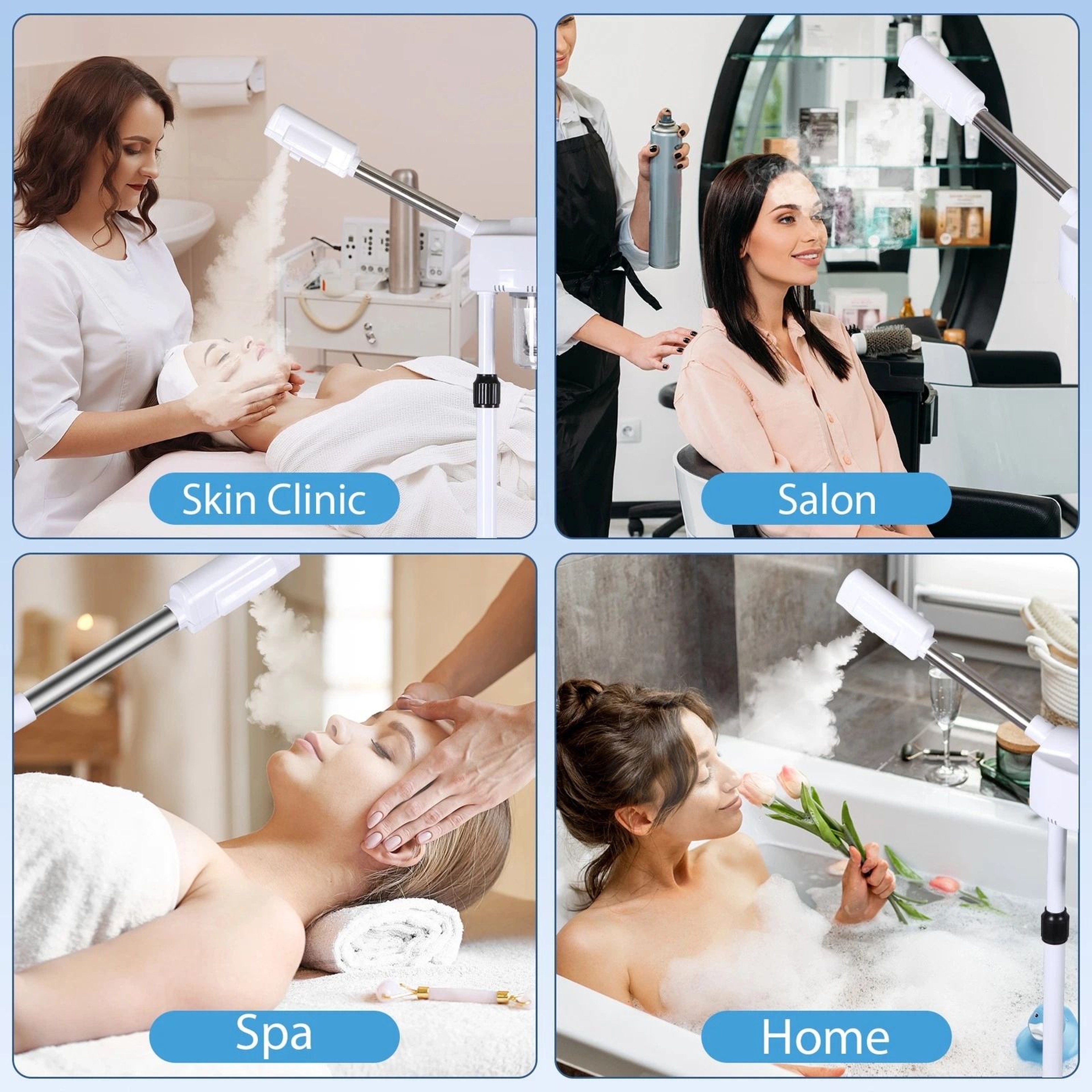 Professional Facial Steamer With Ionic Ozone  Hot Mist Function Mobile Stand For Skin Care  Salon U 7