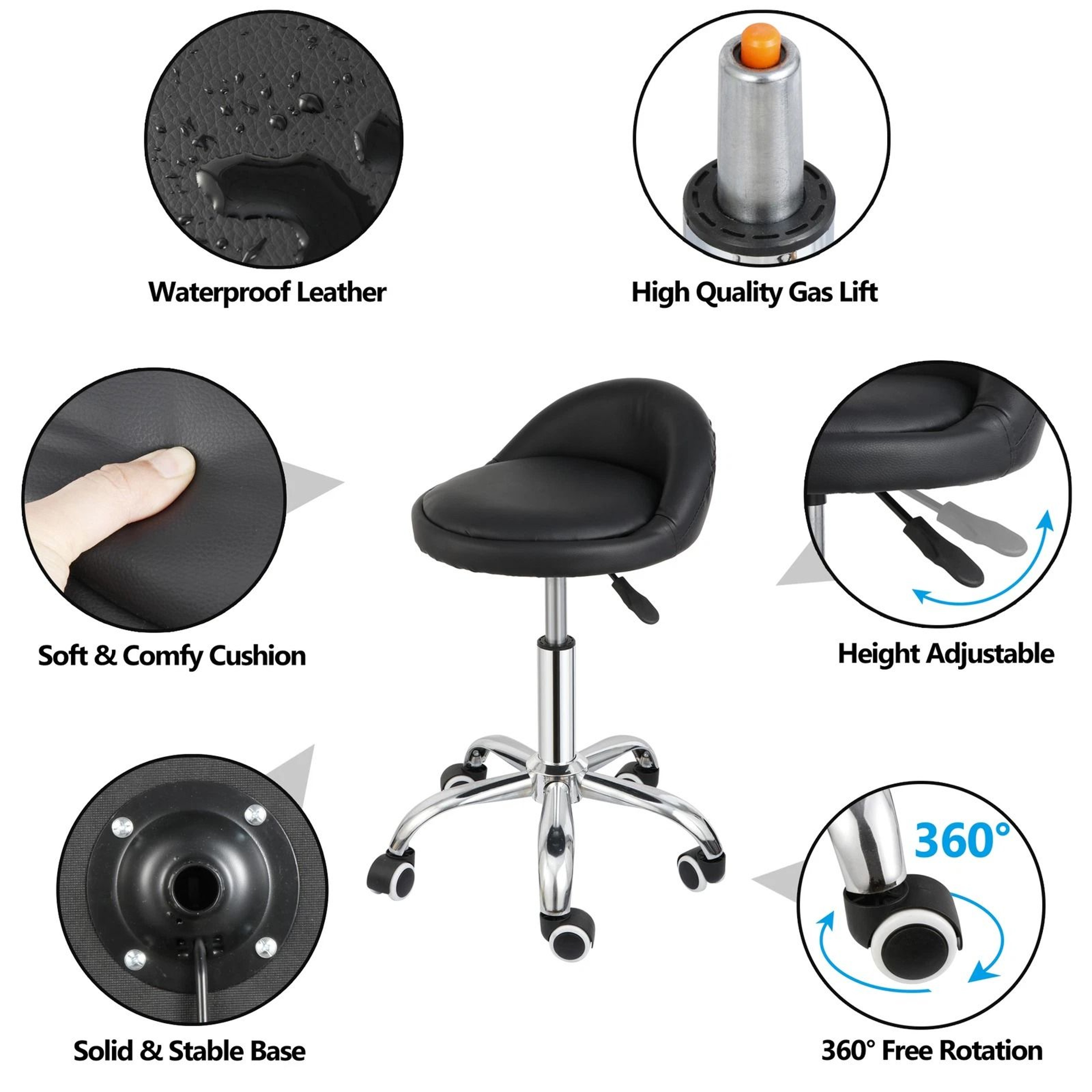 Adjustable Rolling Salon Stool With Back Hydraulic Tattoo And Massage Chair 9