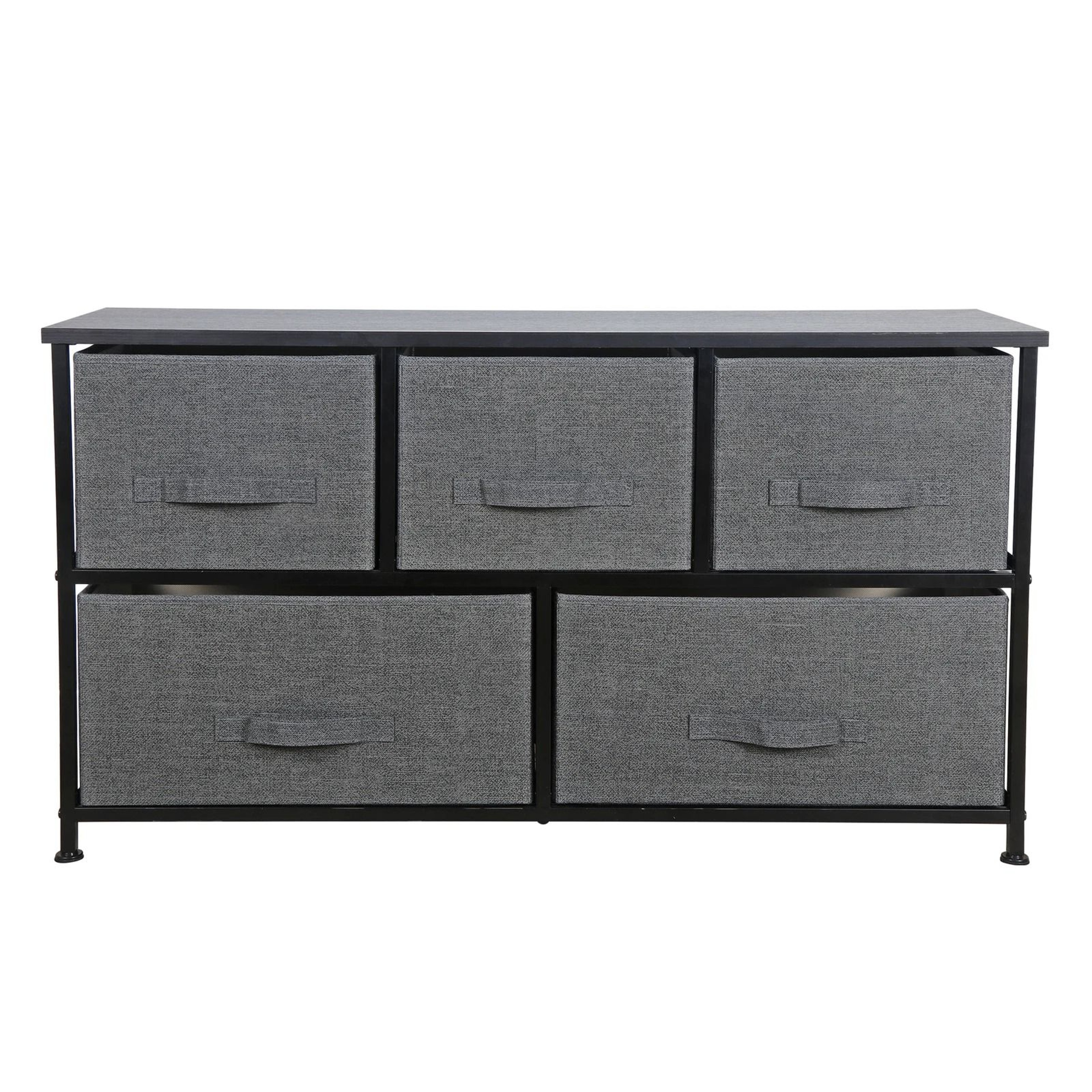 Dark Grey 5 Drawer Fabric Dresser Sturdy Chest With Wide Storage For Bedroom Organization 2