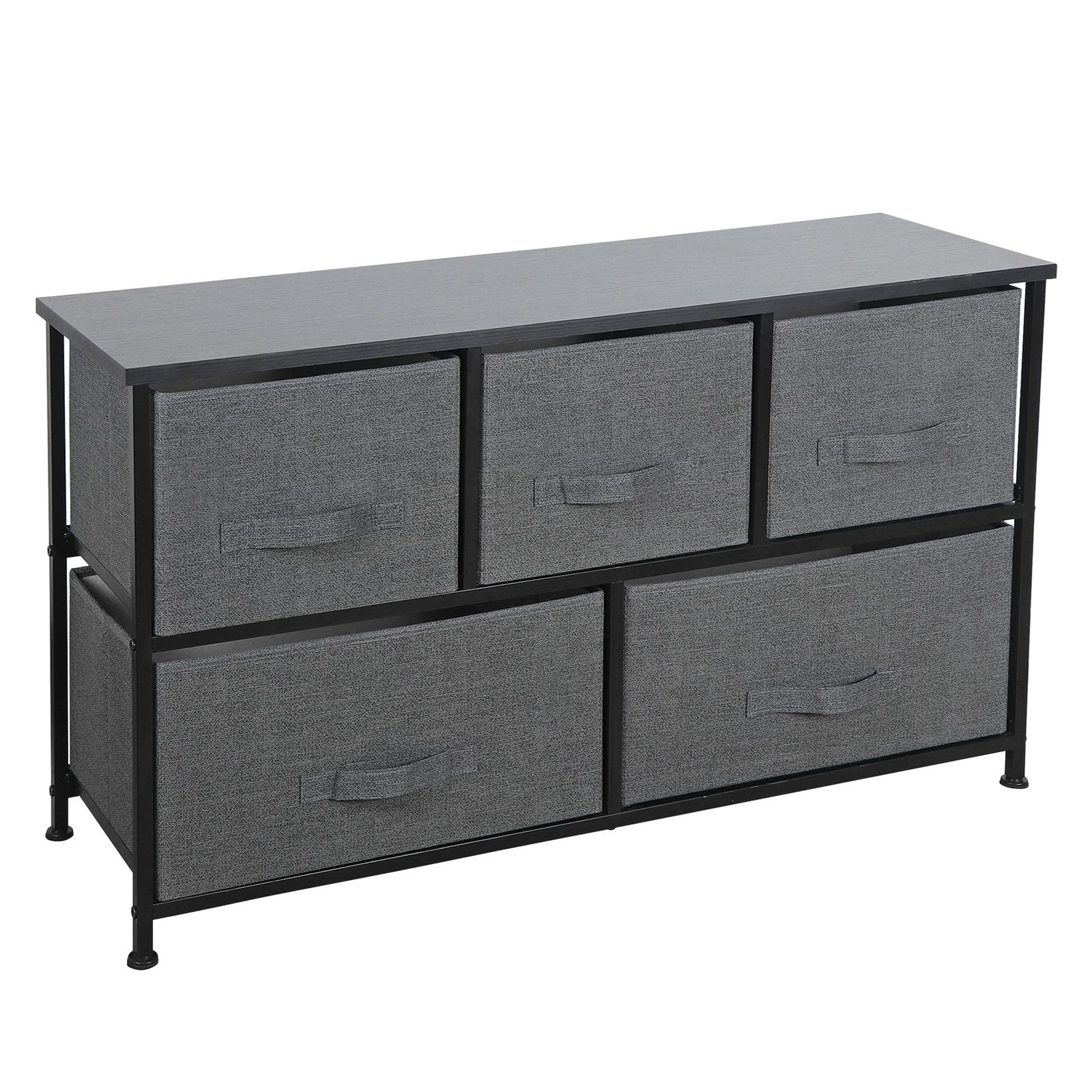 Dark Grey 5 Drawer Fabric Dresser Sturdy Chest With Wide Storage For Bedroom Organization 4
