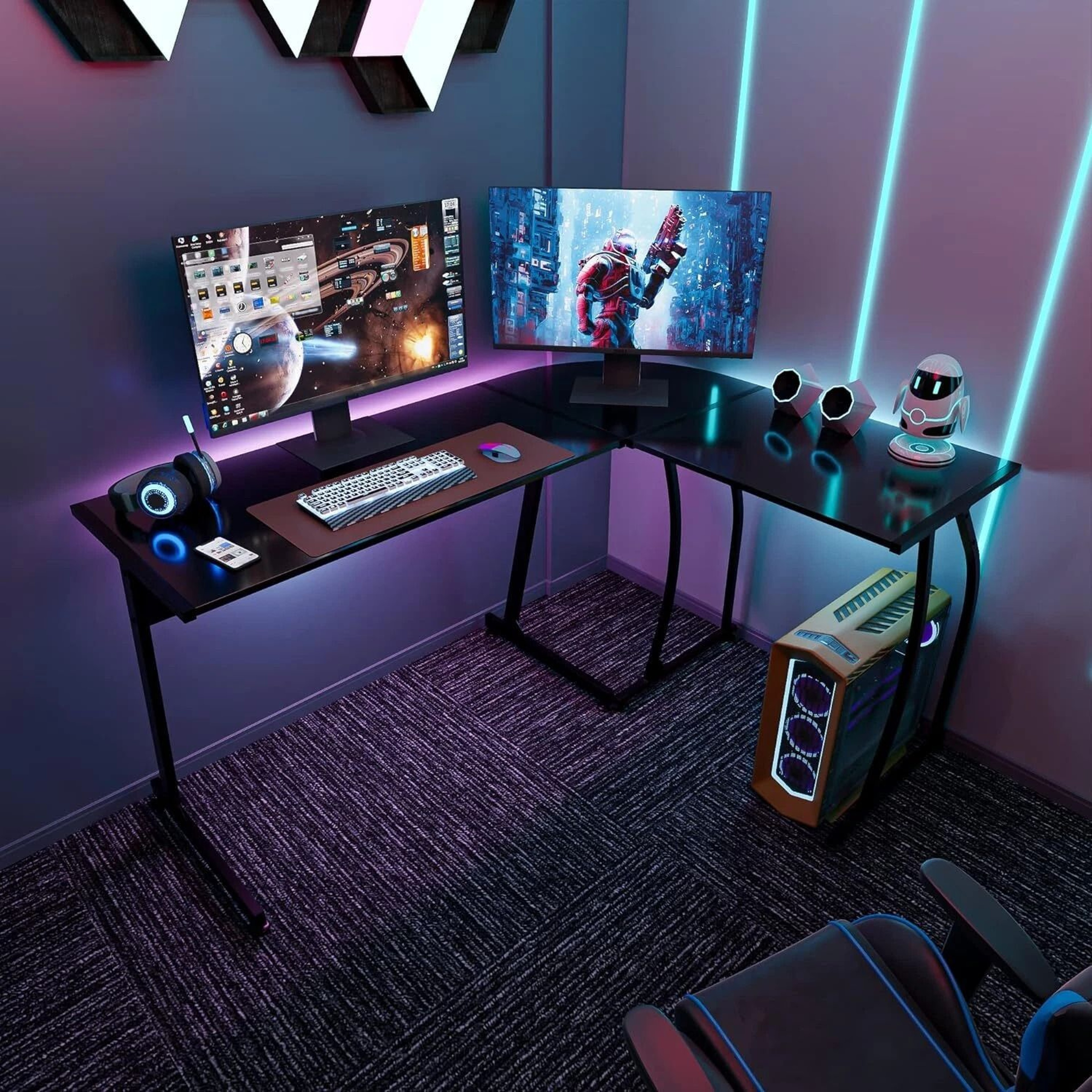 L Shaped Gaming Desk Corner Computer Desk Multifunctional PCLaptop Study Table Workstation With Spa 1