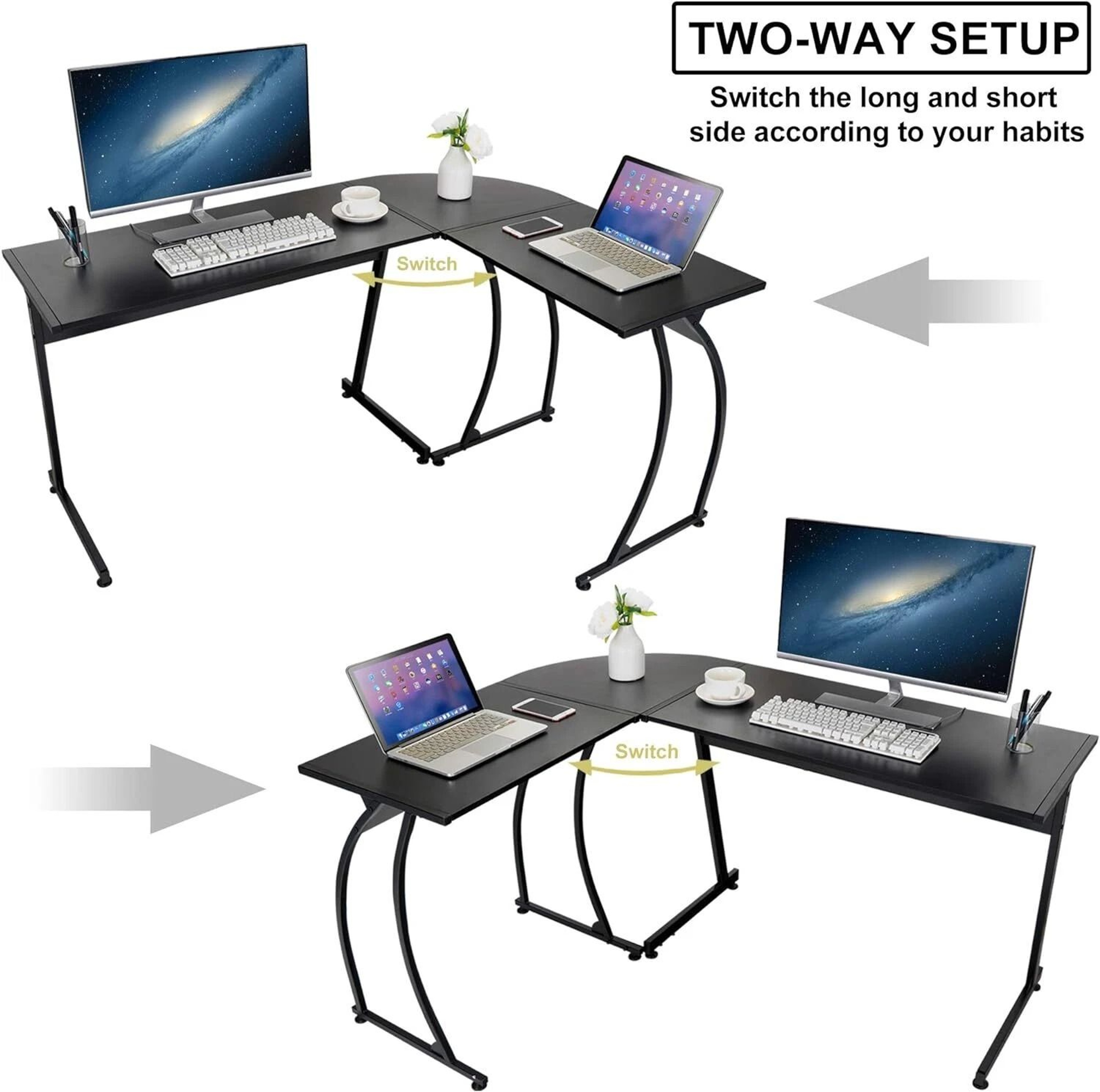 L Shaped Gaming Desk Corner Computer Desk Multifunctional PCLaptop Study Table Workstation With Spa 12