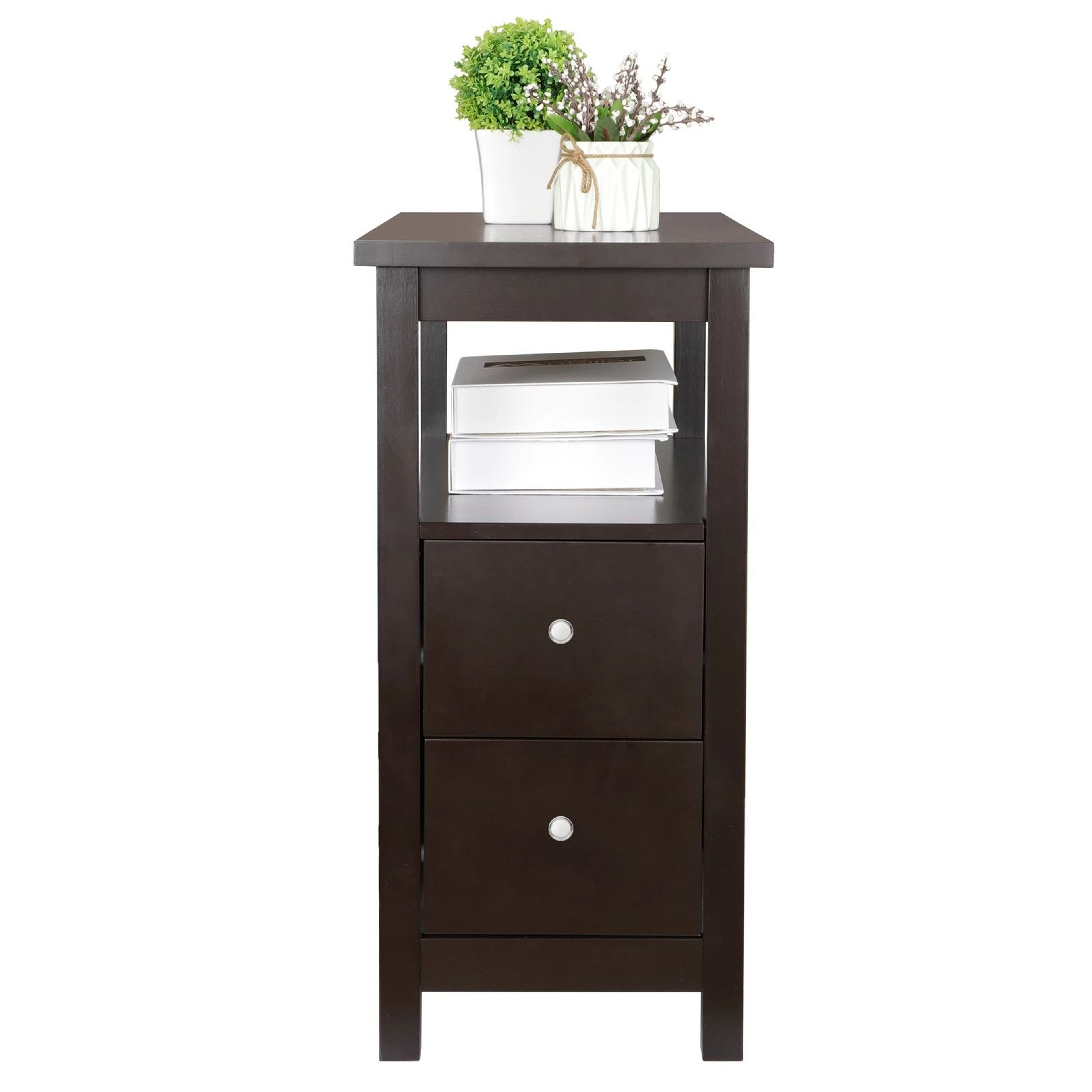 Narrow End Table With Drawer  Open Shelf Stylish Sofa Side Table For Living Room 1