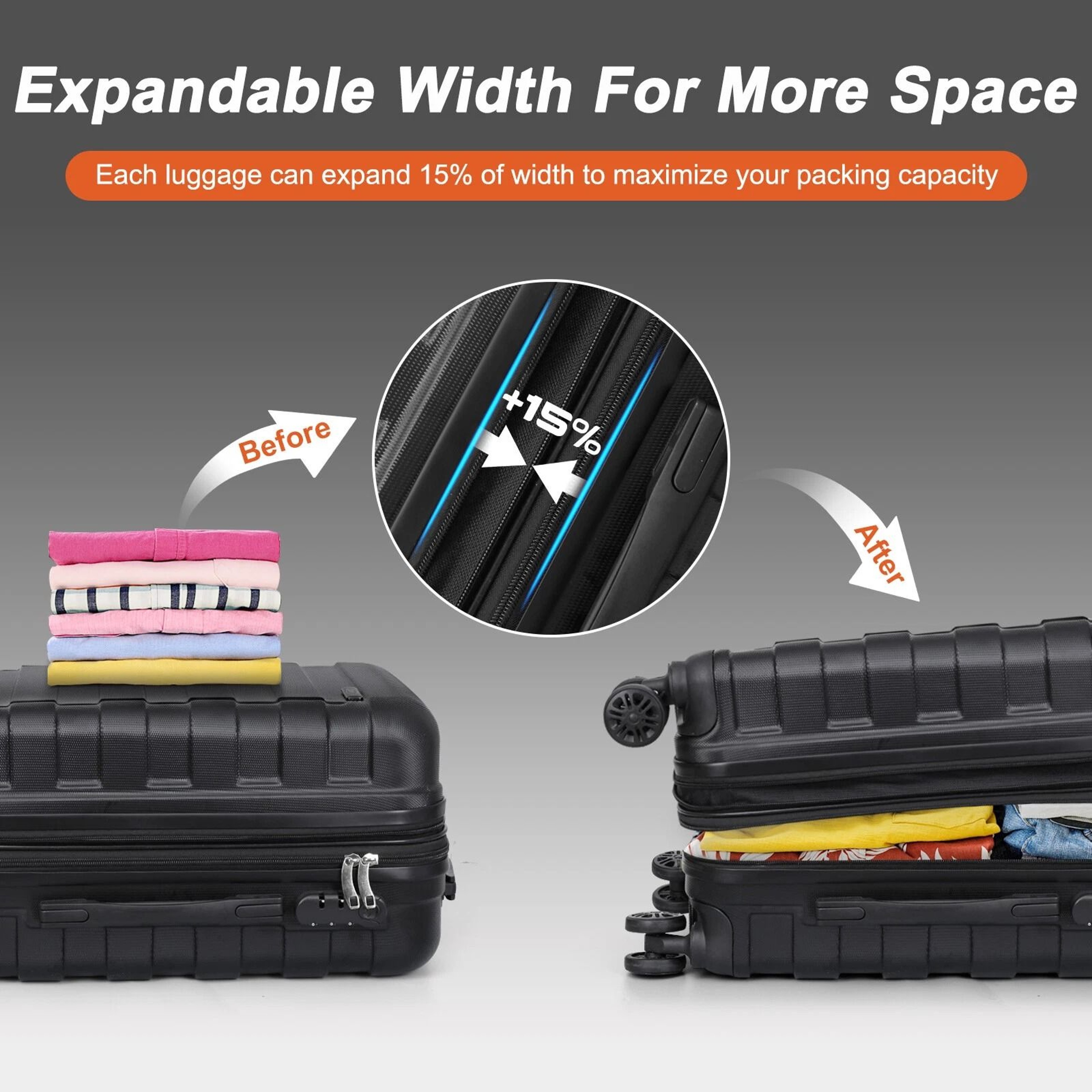 Premium Expandable Luggage Set Lightweight Spinner Travel Suitcases 11