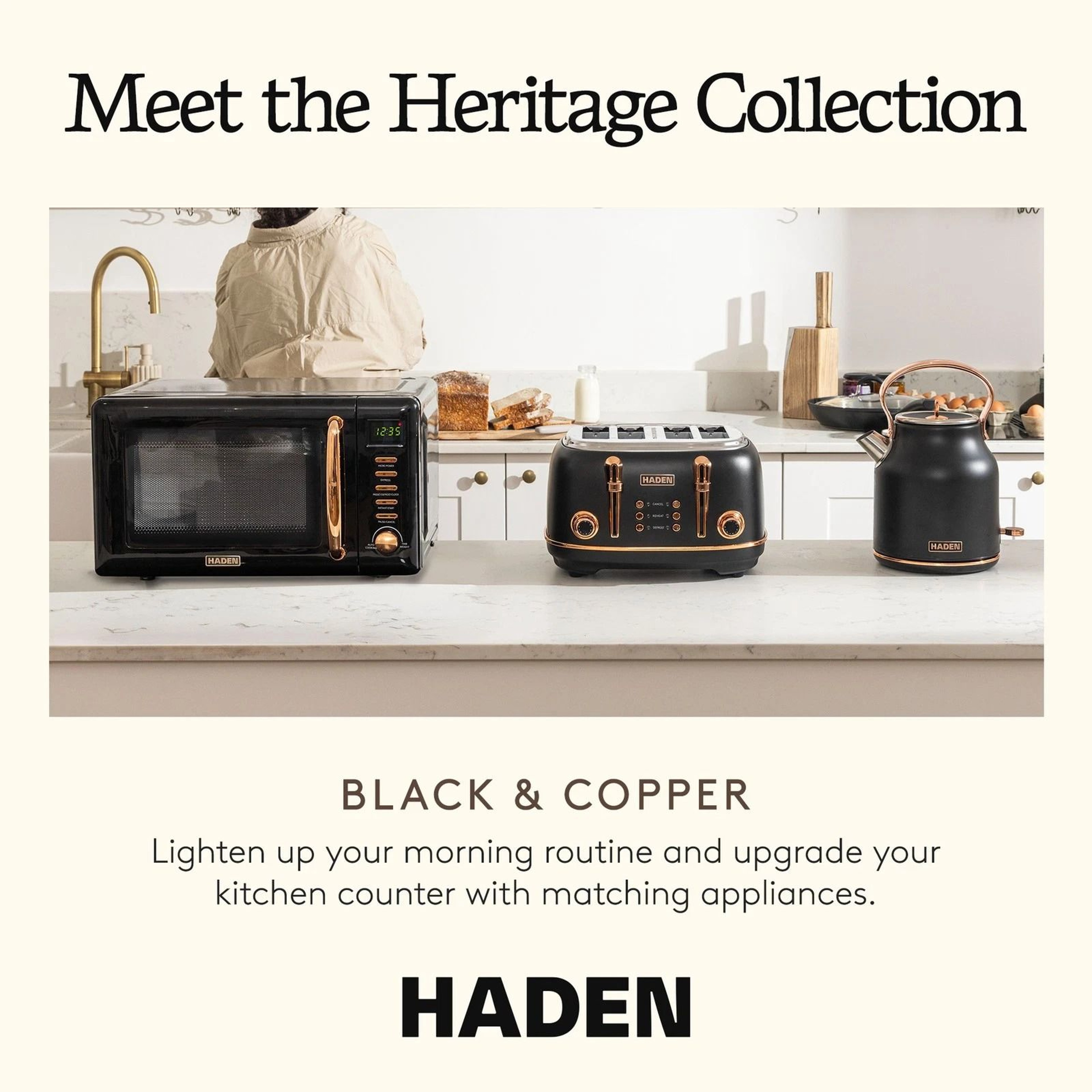 Haden Heritage 4 Slice Toaster  Electric Kettle Set Black  Copper Stylish Kitchen Duo 5