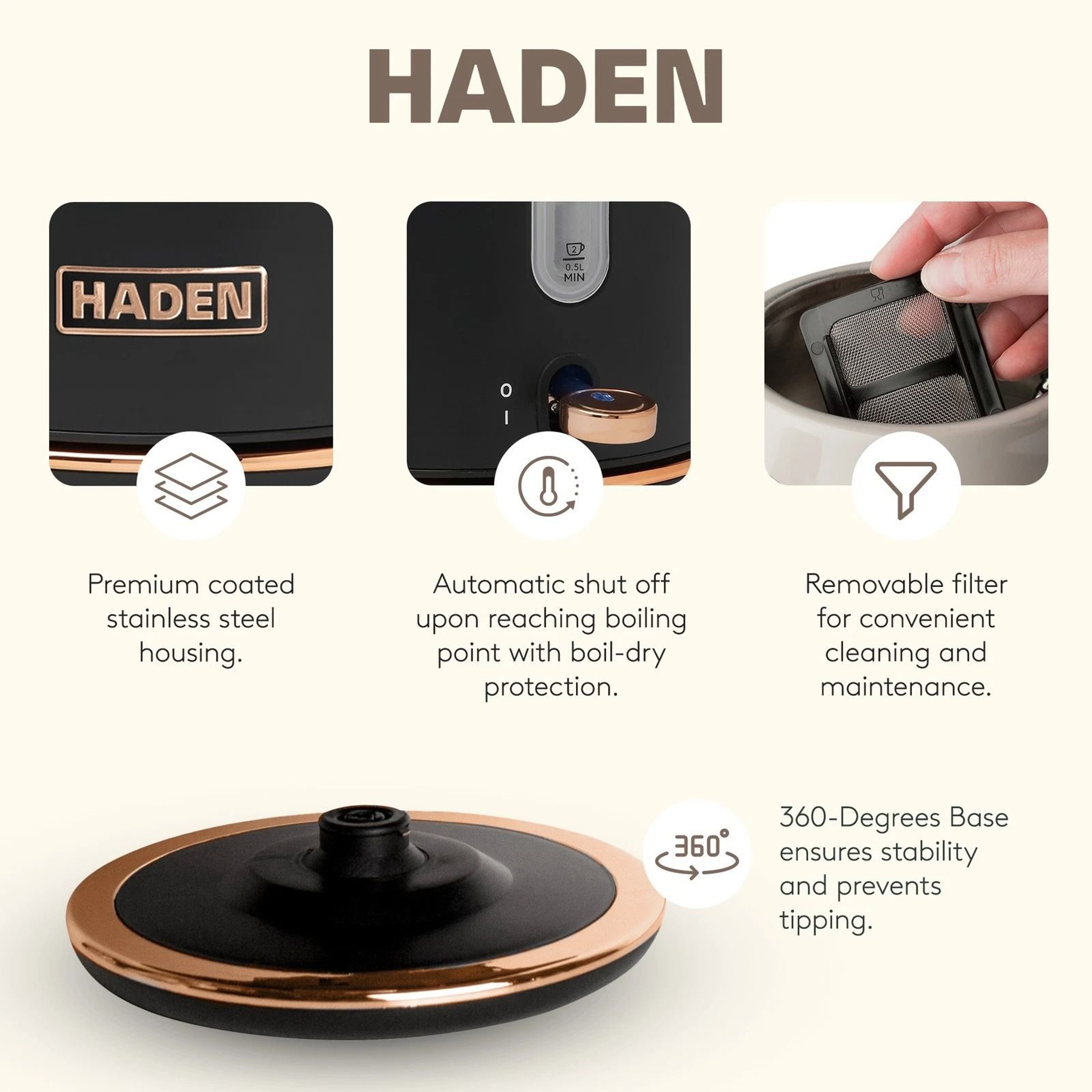 Haden Heritage 4 Slice Toaster  Electric Kettle Set Black  Copper Stylish Kitchen Duo 7