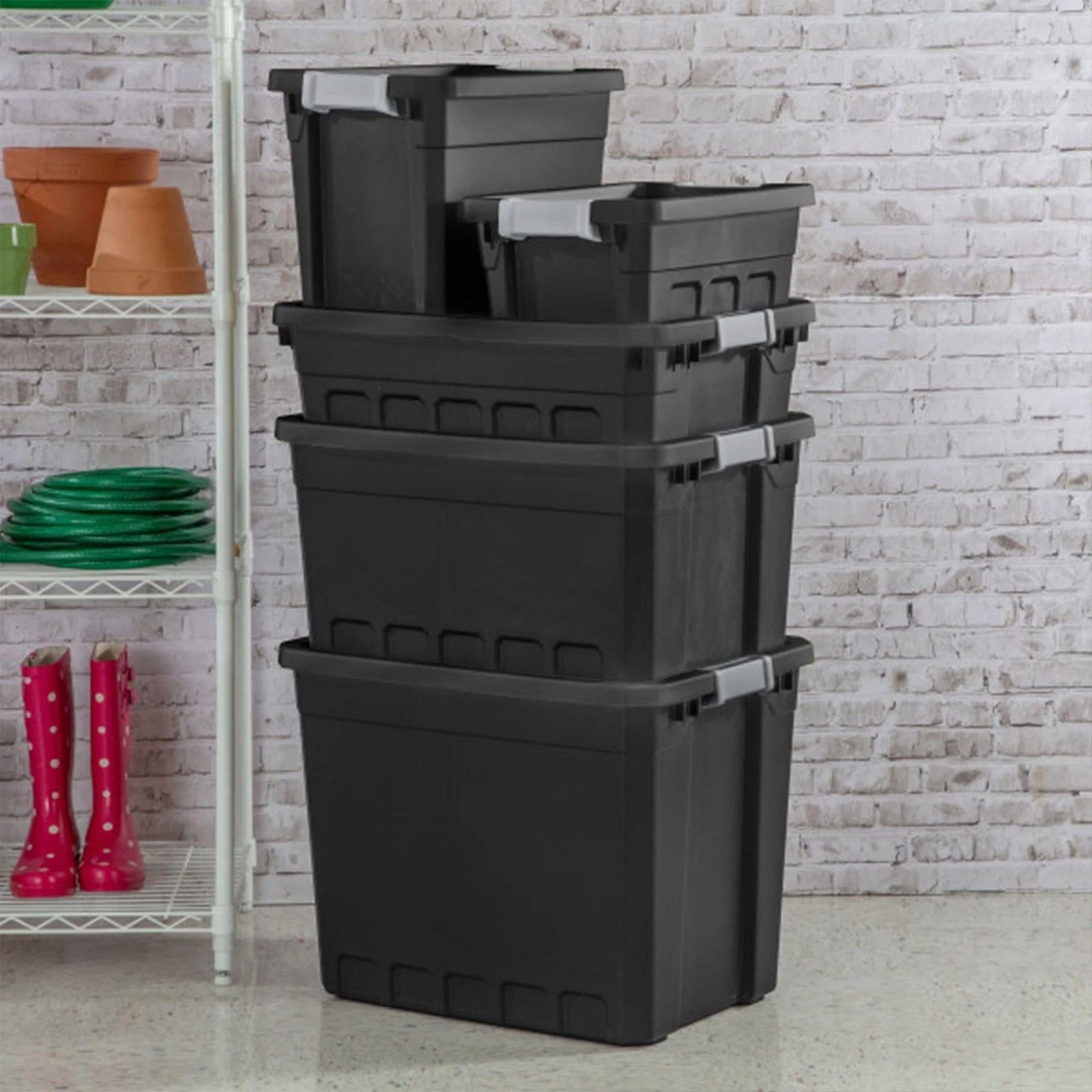 Sterilite Industrial Storage Totes Black With Latch Clip Lids 0
