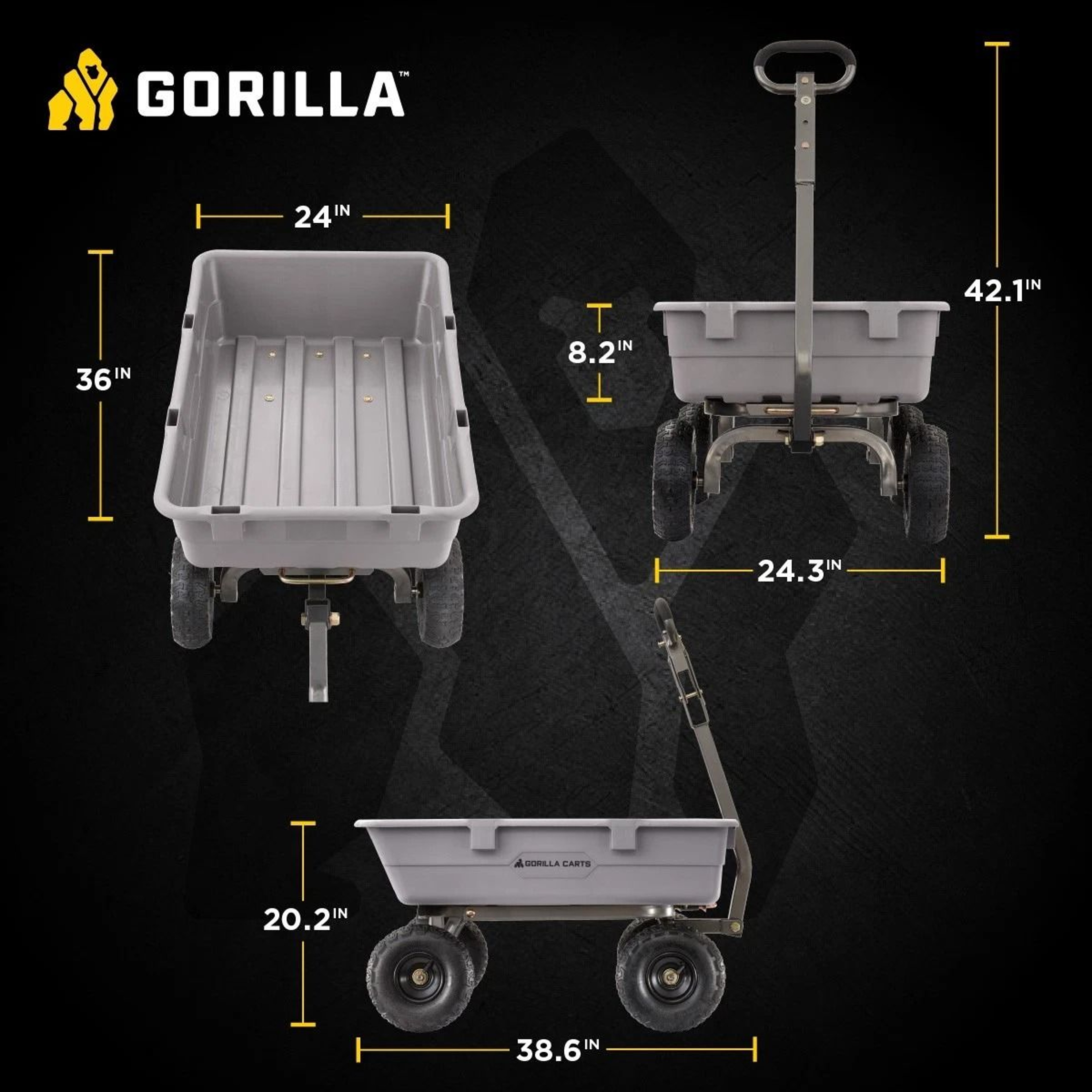 Gorilla Carts Capacity Heavy Duty Poly Yard Dump Utility Cart Gray 4
