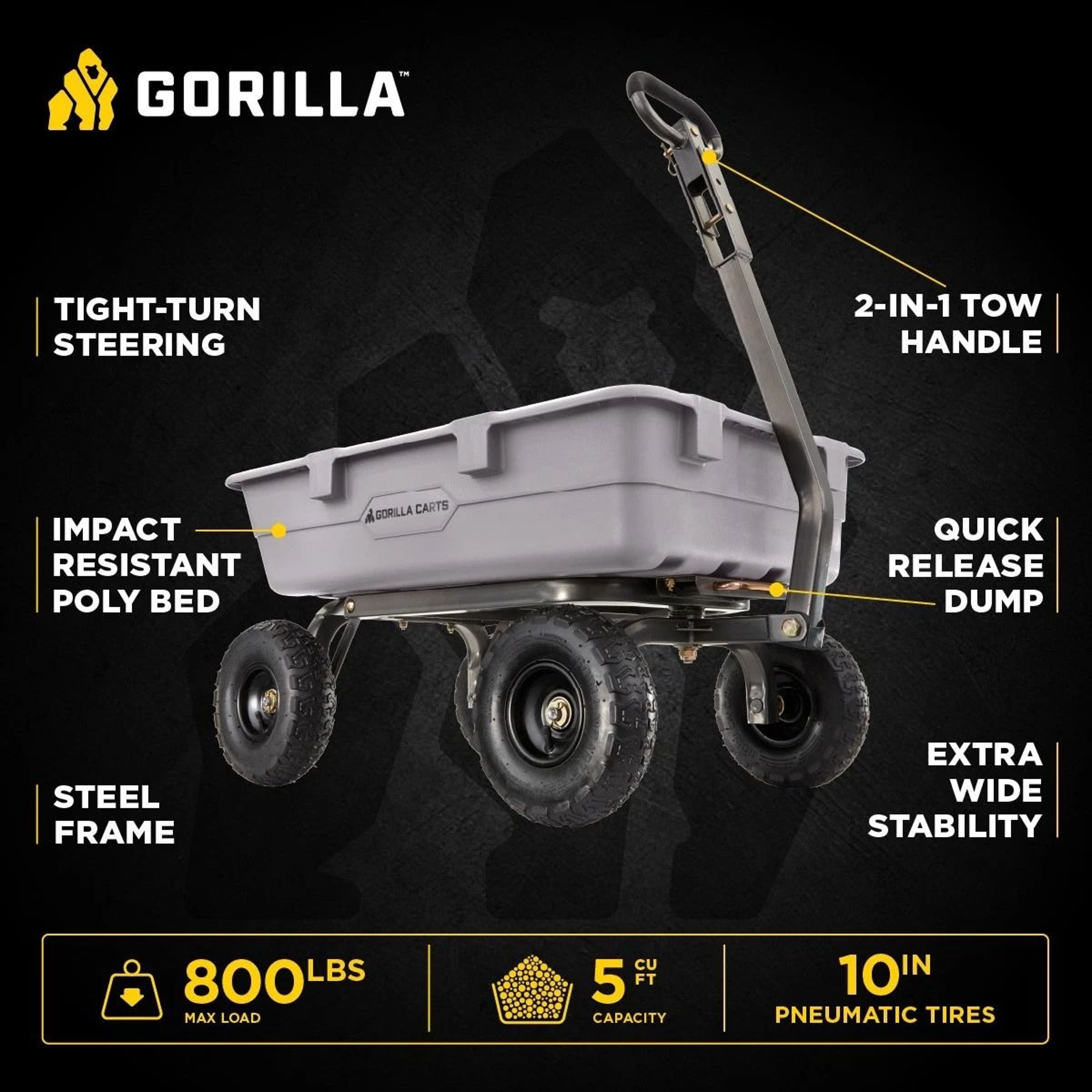 Gorilla Carts Capacity Heavy Duty Poly Yard Dump Utility Cart Gray 6
