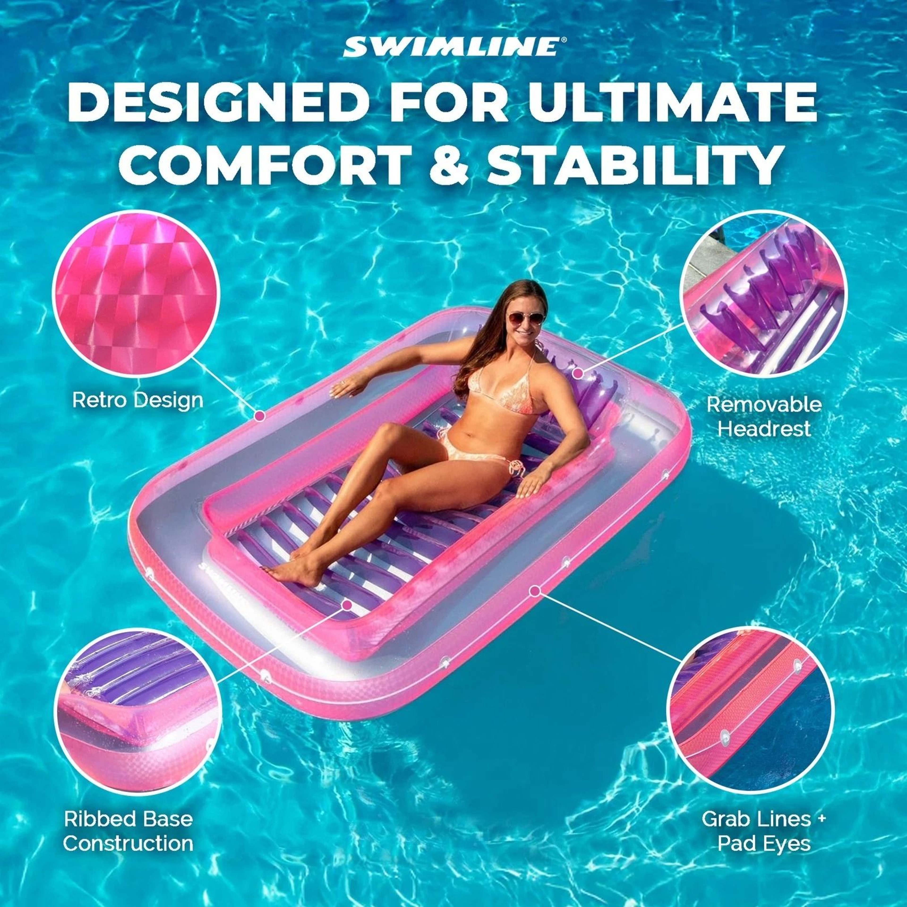 Swimline Classic Edition Inflatable Pool Lounge Suntan Tub Floating Pool Hybrid Lounge Pink 4