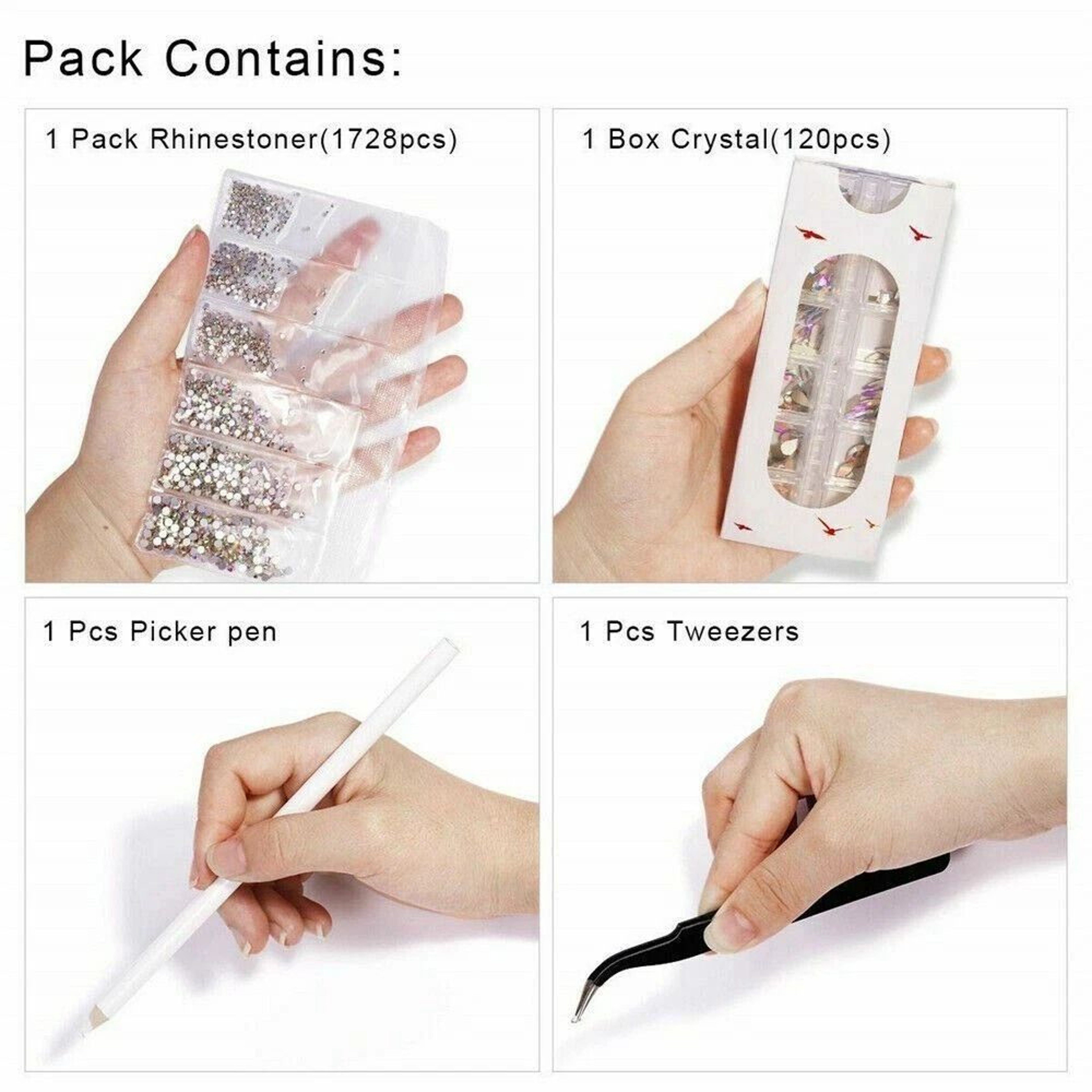 Mix Gems Rhinestones For Nail Art Pickup Pen Stainless Steel Tweezer Complete Crafting Set For DIY  1