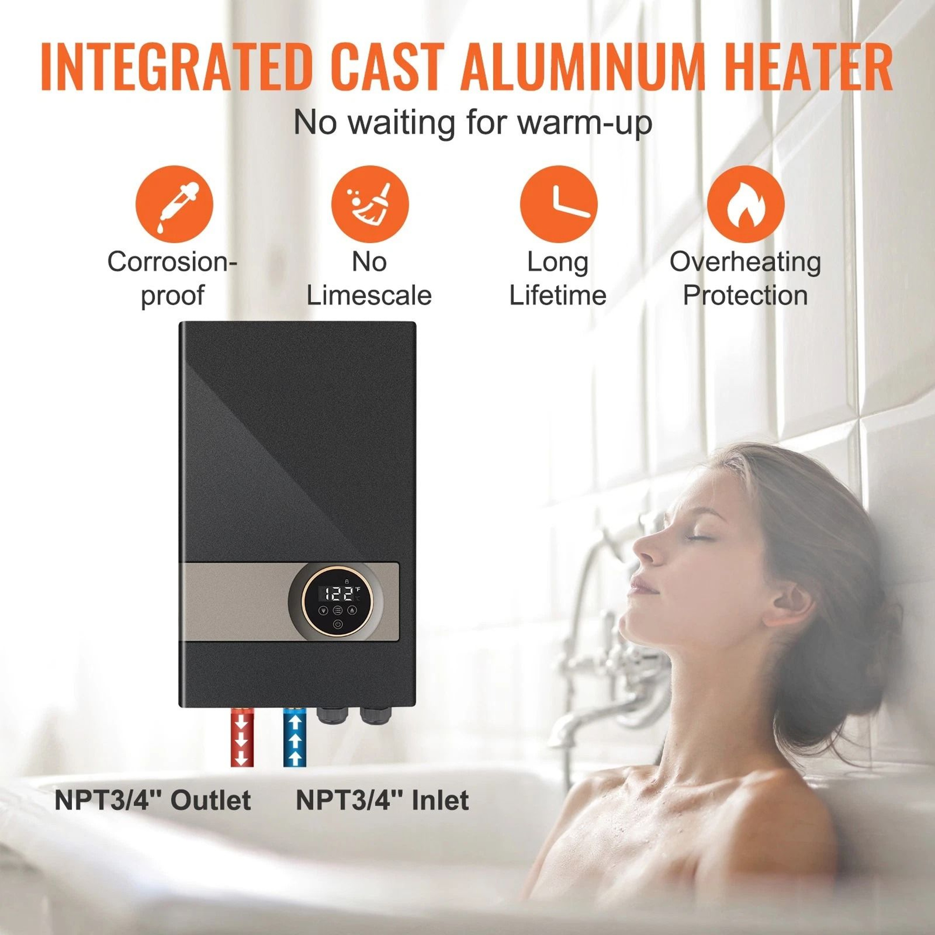 Tankless Water Heater With LED Display Instant Hot Water Boiler Rated For Shower  Bathroom 7