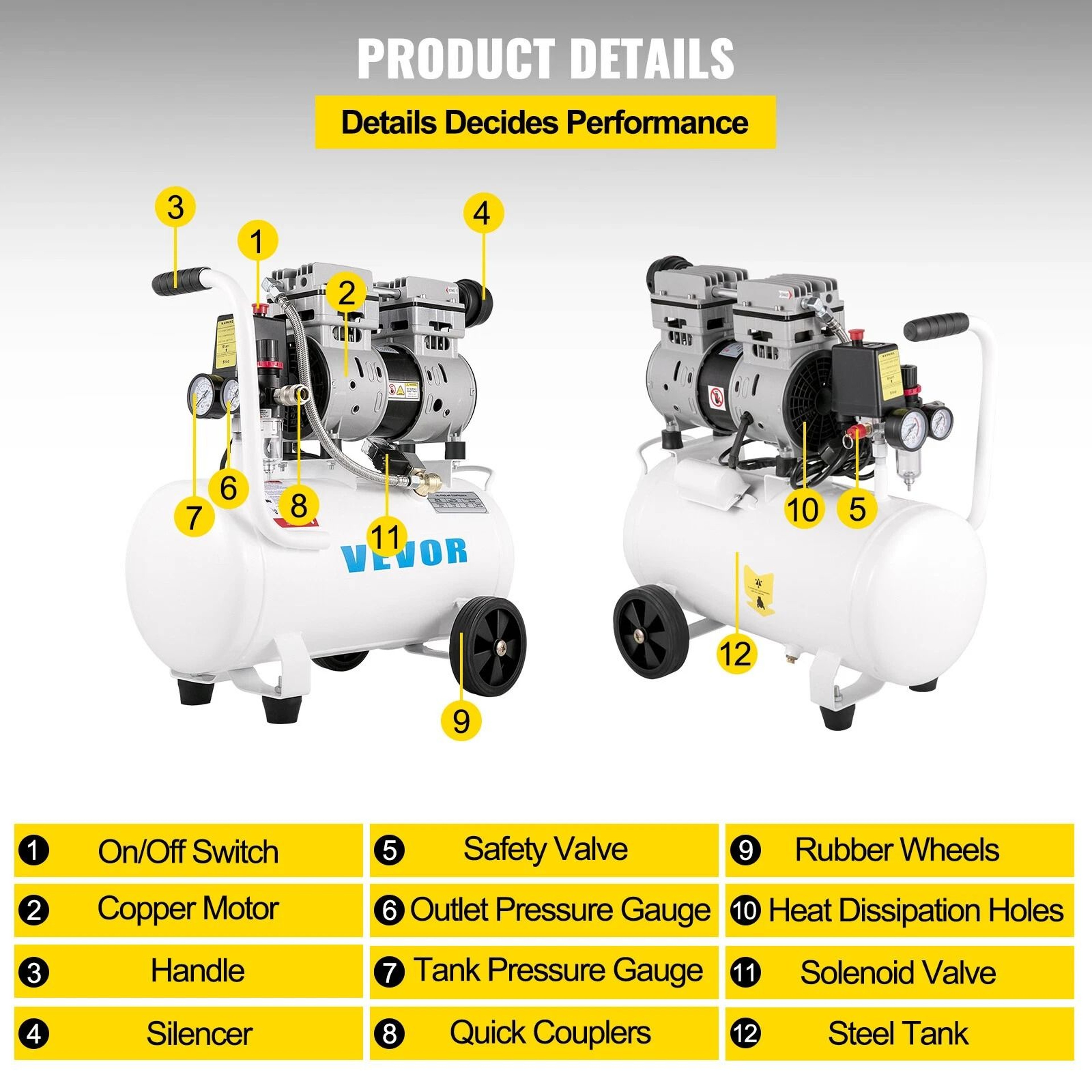 Ultra Quiet Oil Free Air Compressor Compact  Durable 8