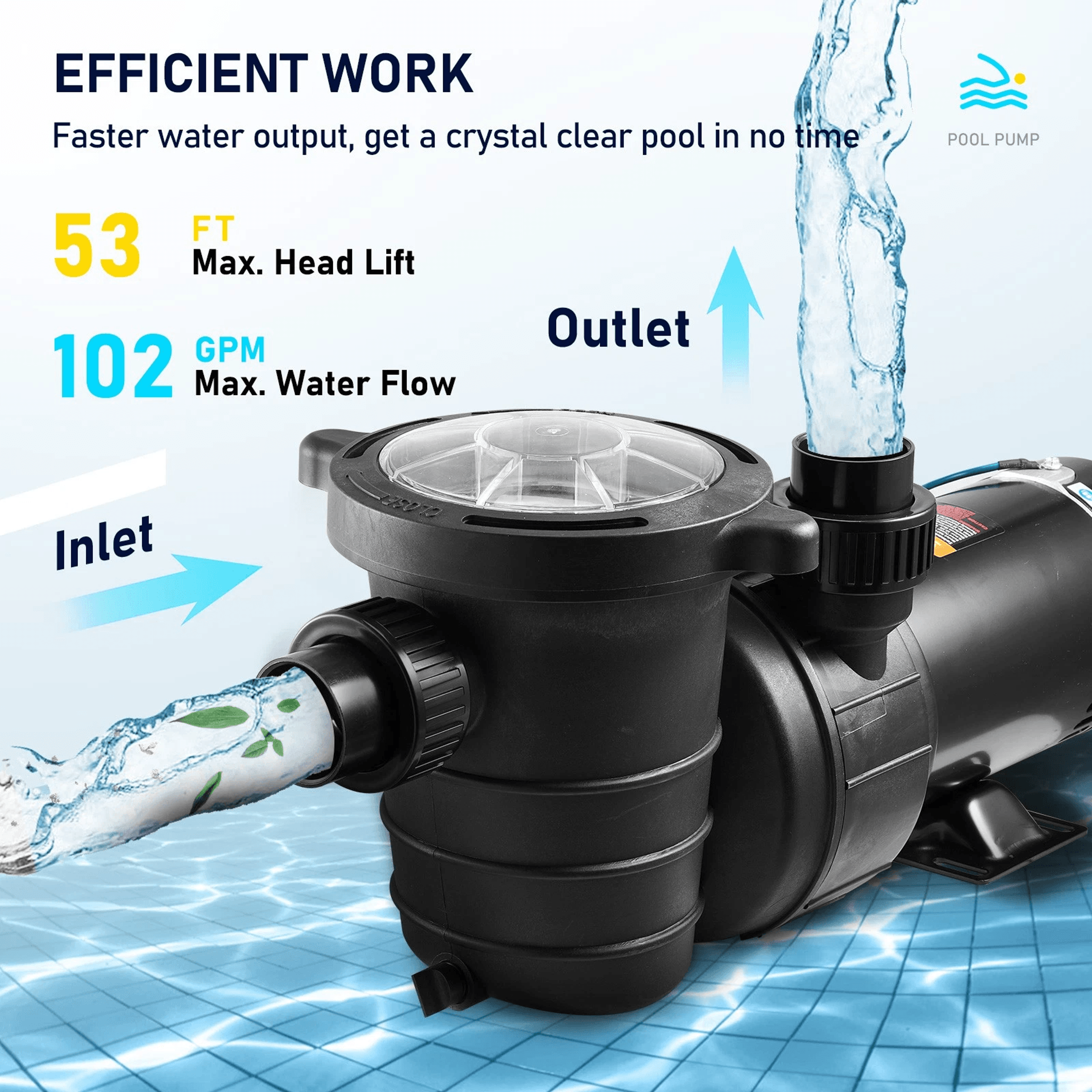 HP Above Ground Swimming Pool Pump GPH W Strainer 6