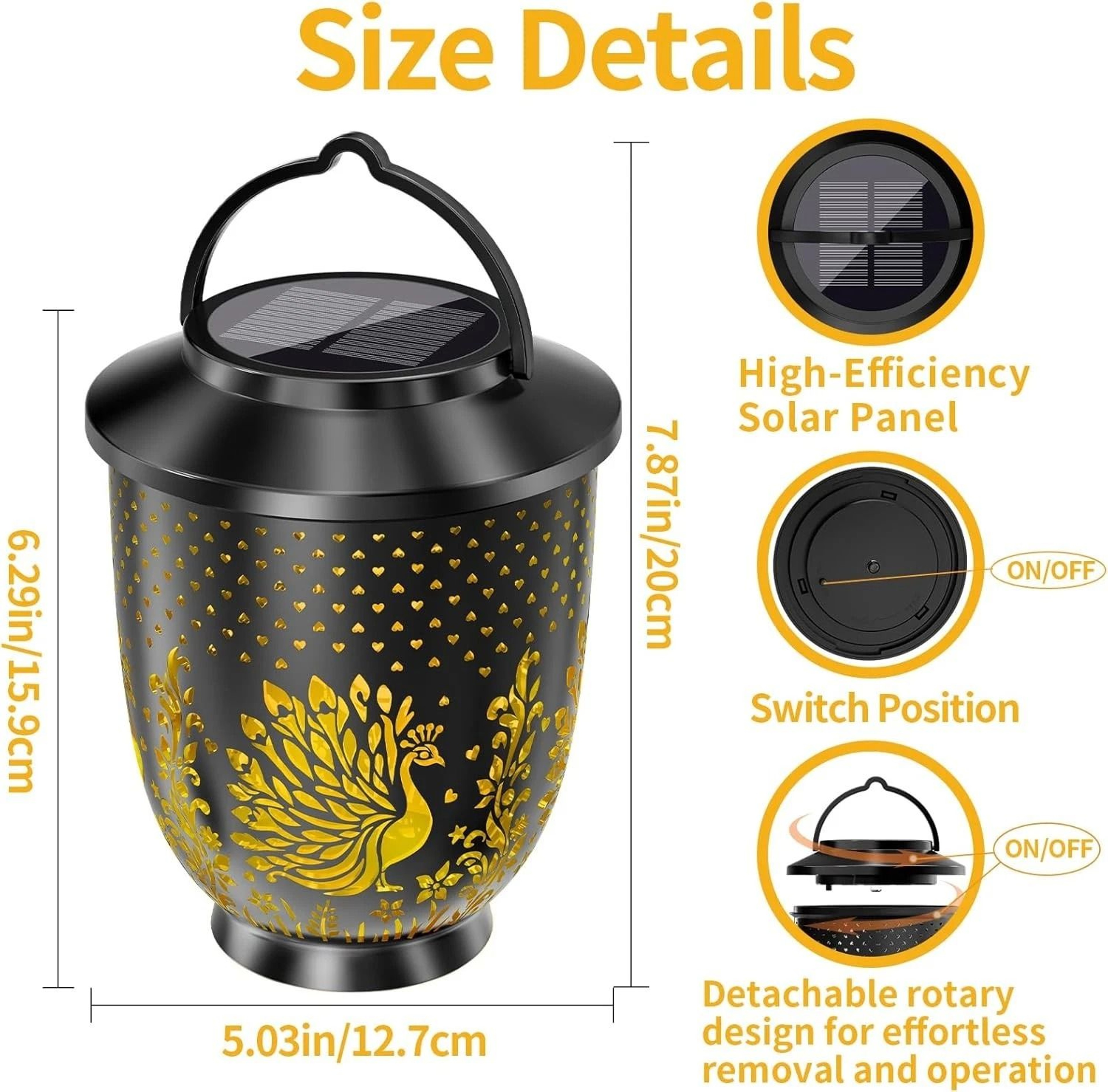 Peacock Solar LED Hanging Lantern Waterproof Outdoor Garden Light 2