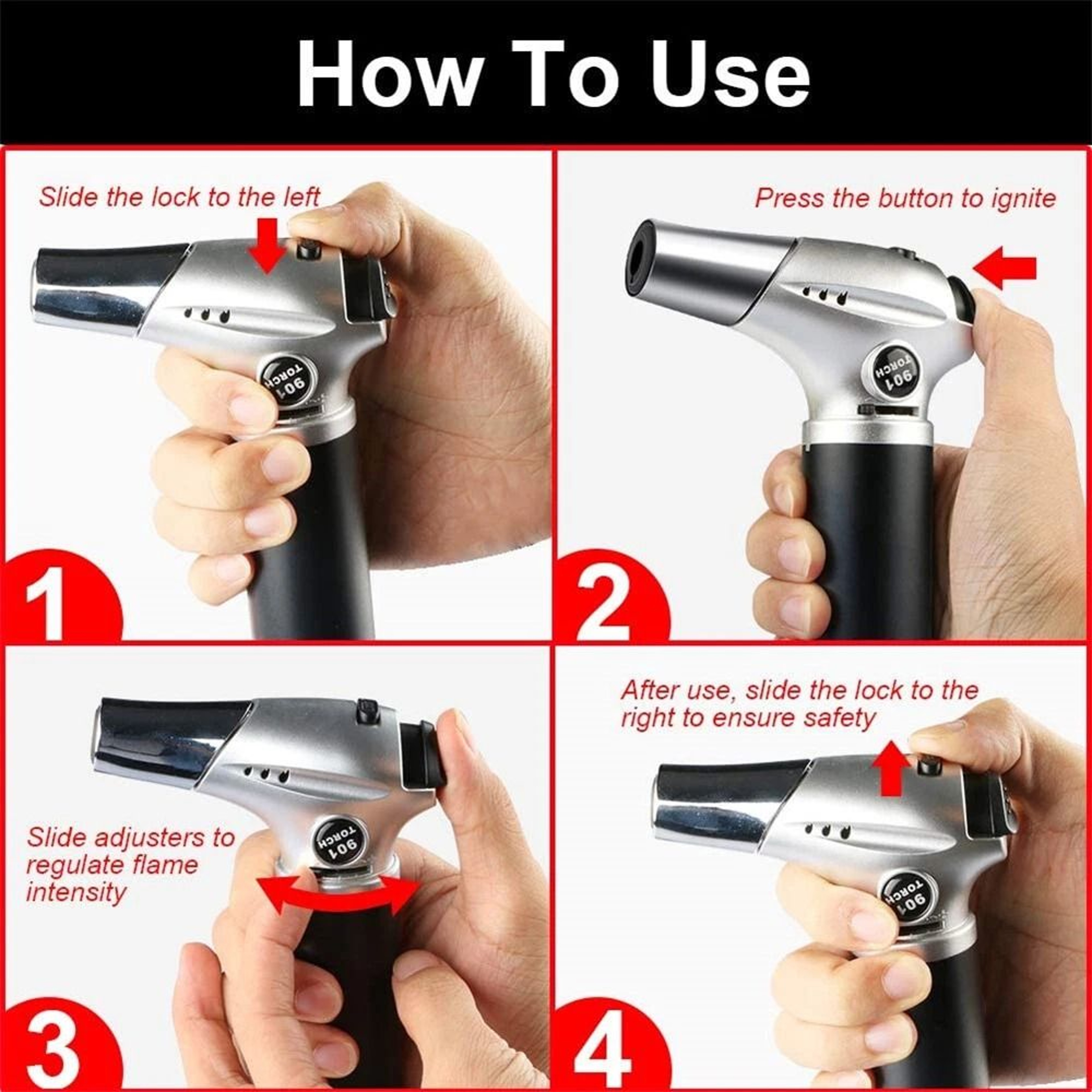 Butane Torch Lighter Adjustable Flame Windproof Refillable Gas Perfect For Welding  Outdoor Use 2