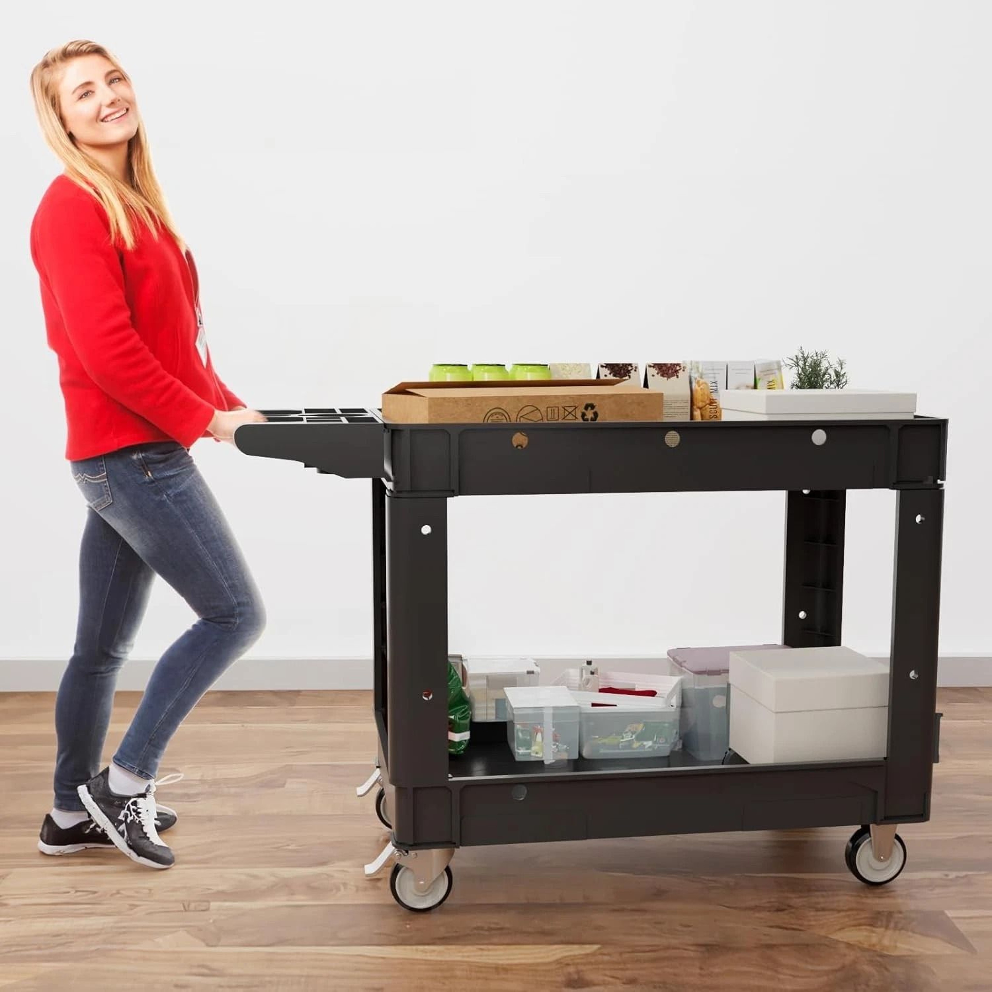 Heavy Duty Utility Cart With Shelves Capacity Swivel Wheels Durable Multi Purpose Cart For Home  Of 0