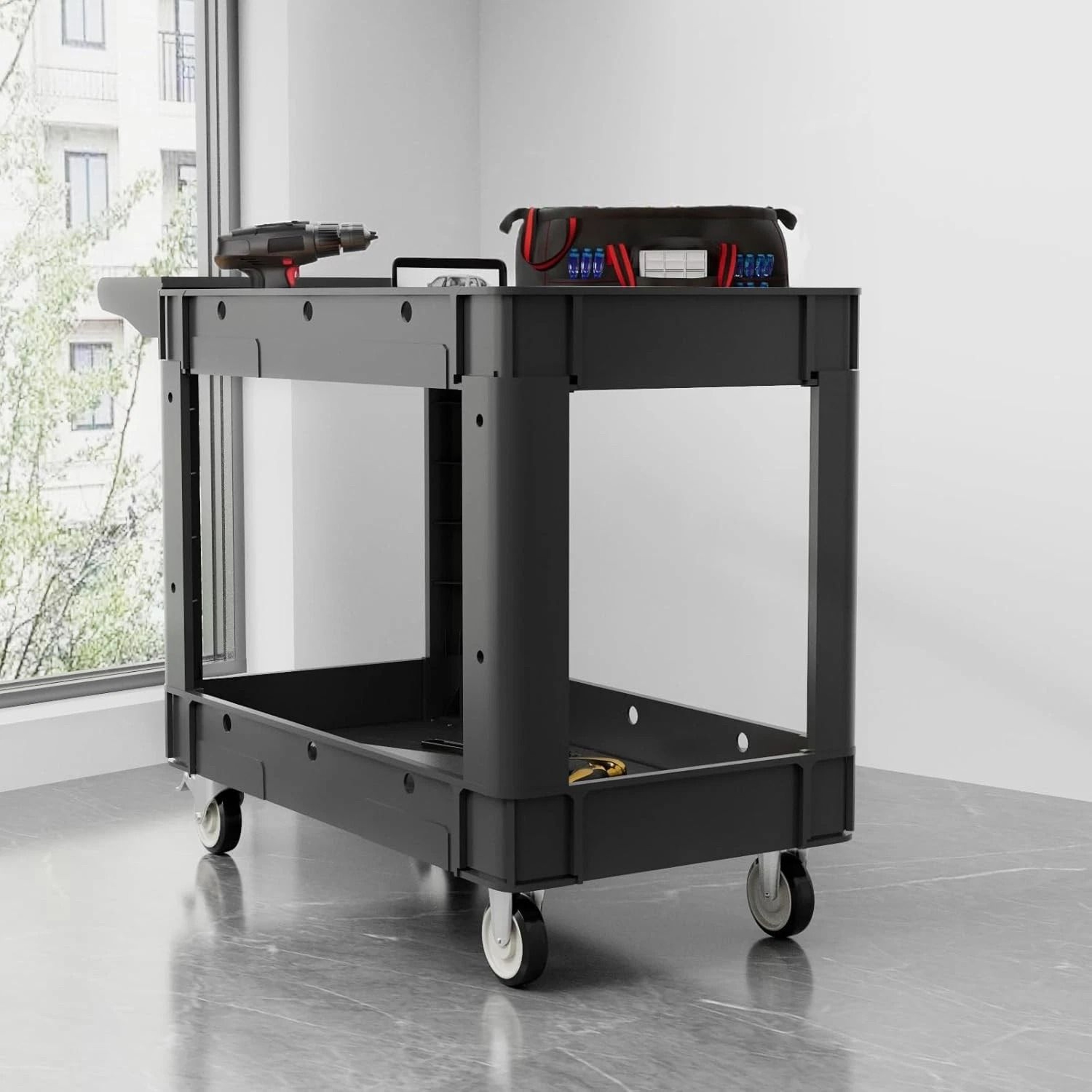 Heavy Duty Utility Cart With Shelves Capacity Swivel Wheels Durable Multi Purpose Cart For Home  Of 5