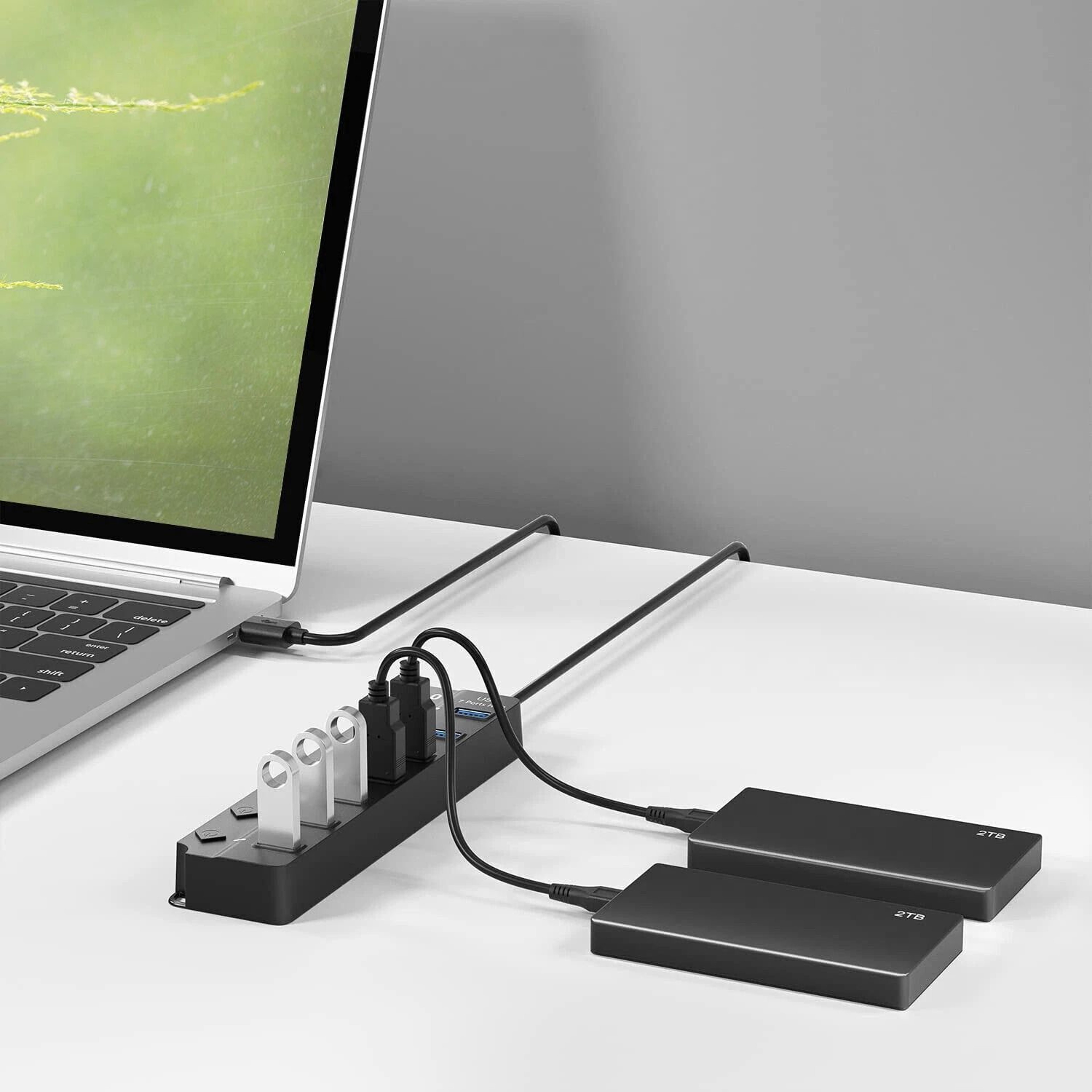 7 Port USB Hub Splitter Adapter High Speed Charging For PC Laptop  Mac 2