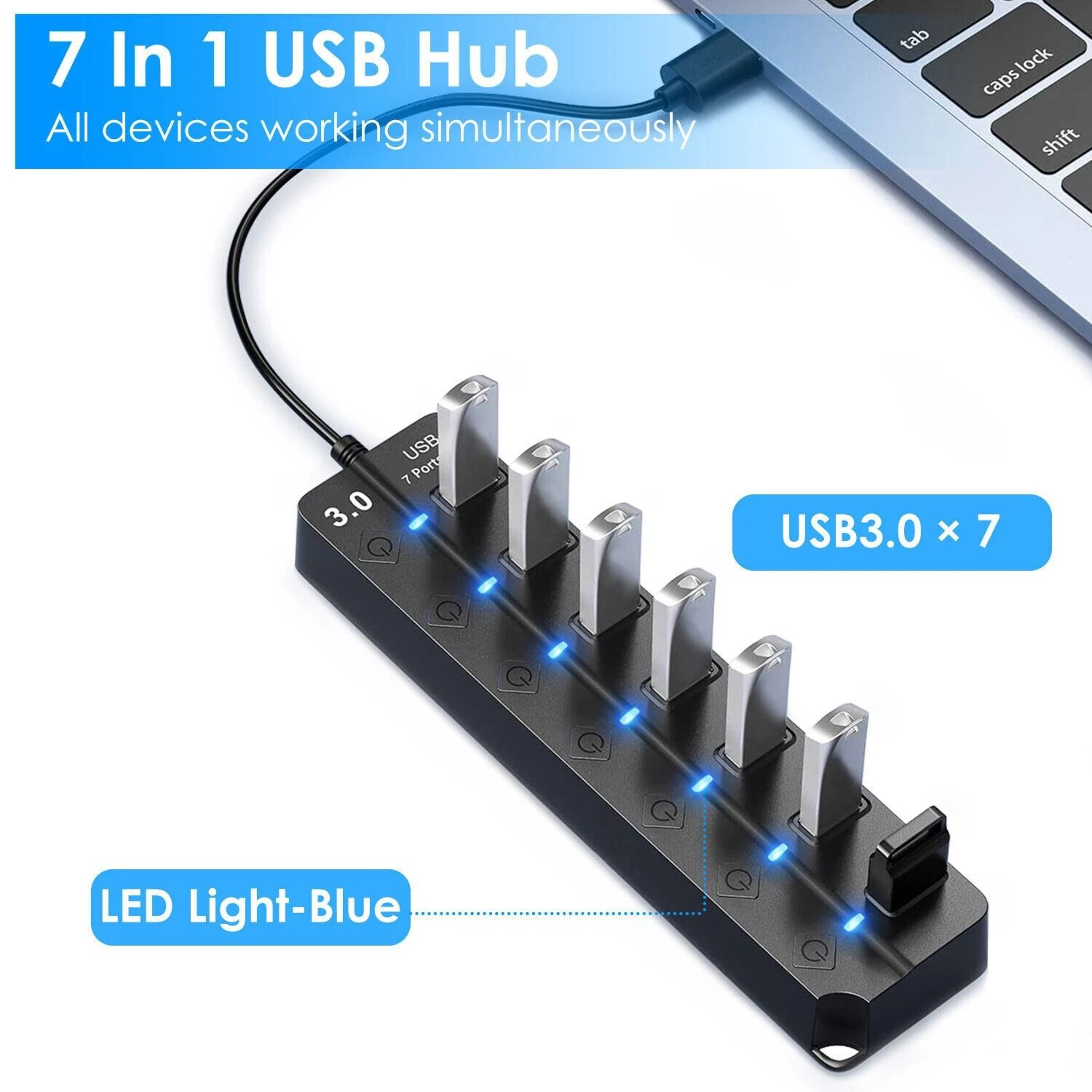 7 Port USB Hub Splitter Adapter High Speed Charging For PC Laptop  Mac 7