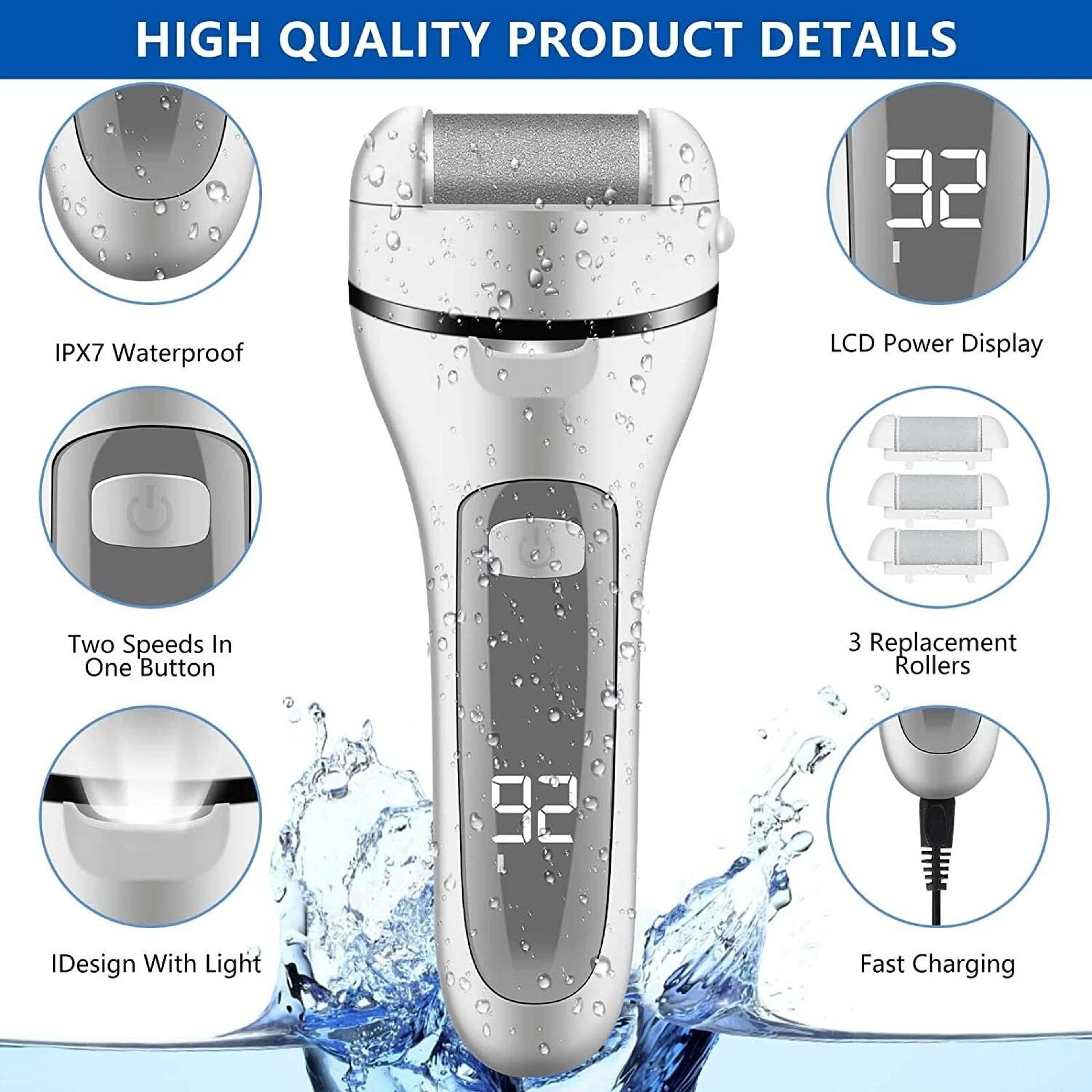 Electric Foot Grinder Rechargeable Callus Remover Pedicure Tool For Soft Feet 6