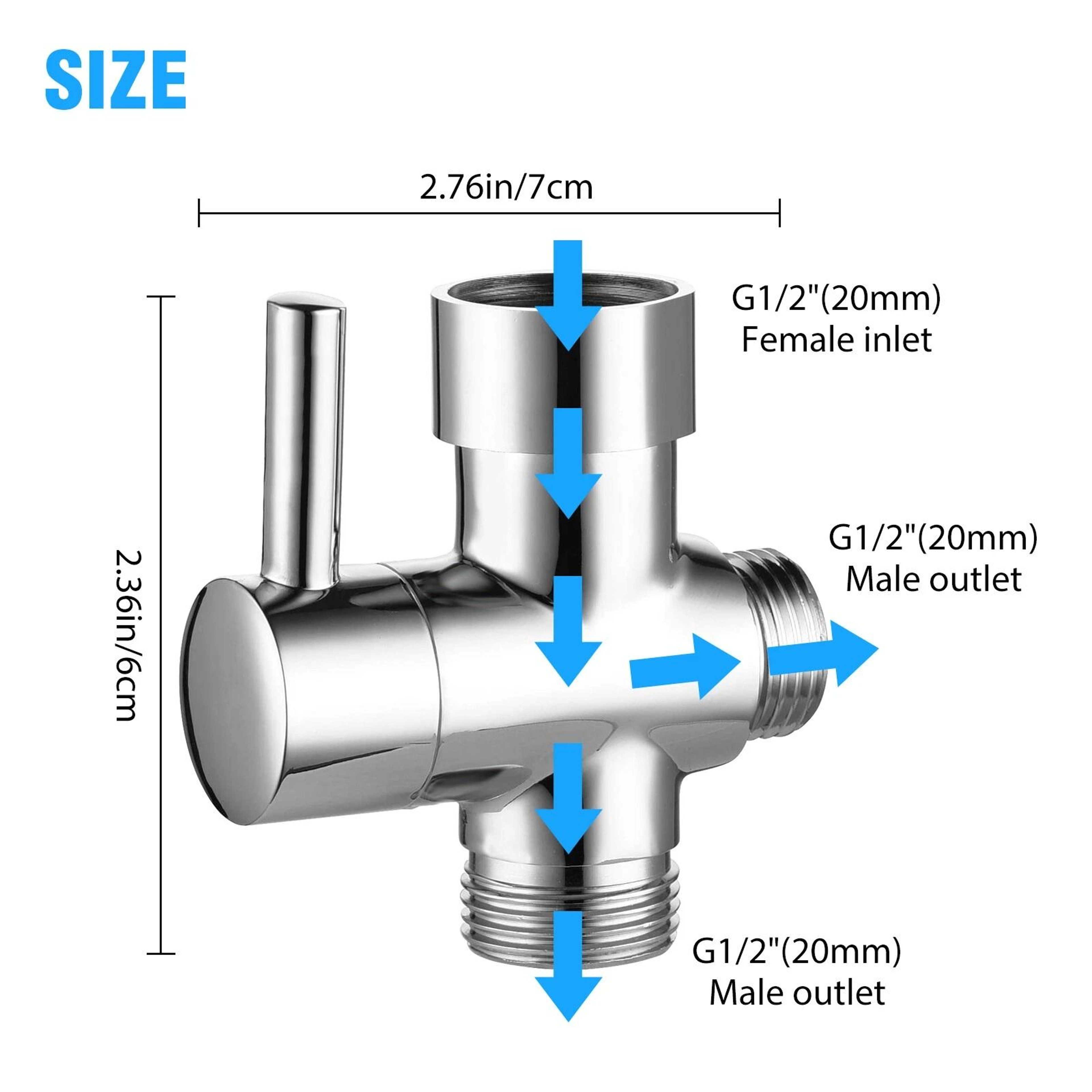 Brass T Adapter 3 Way Diverter Valve For Shower And Bath 2