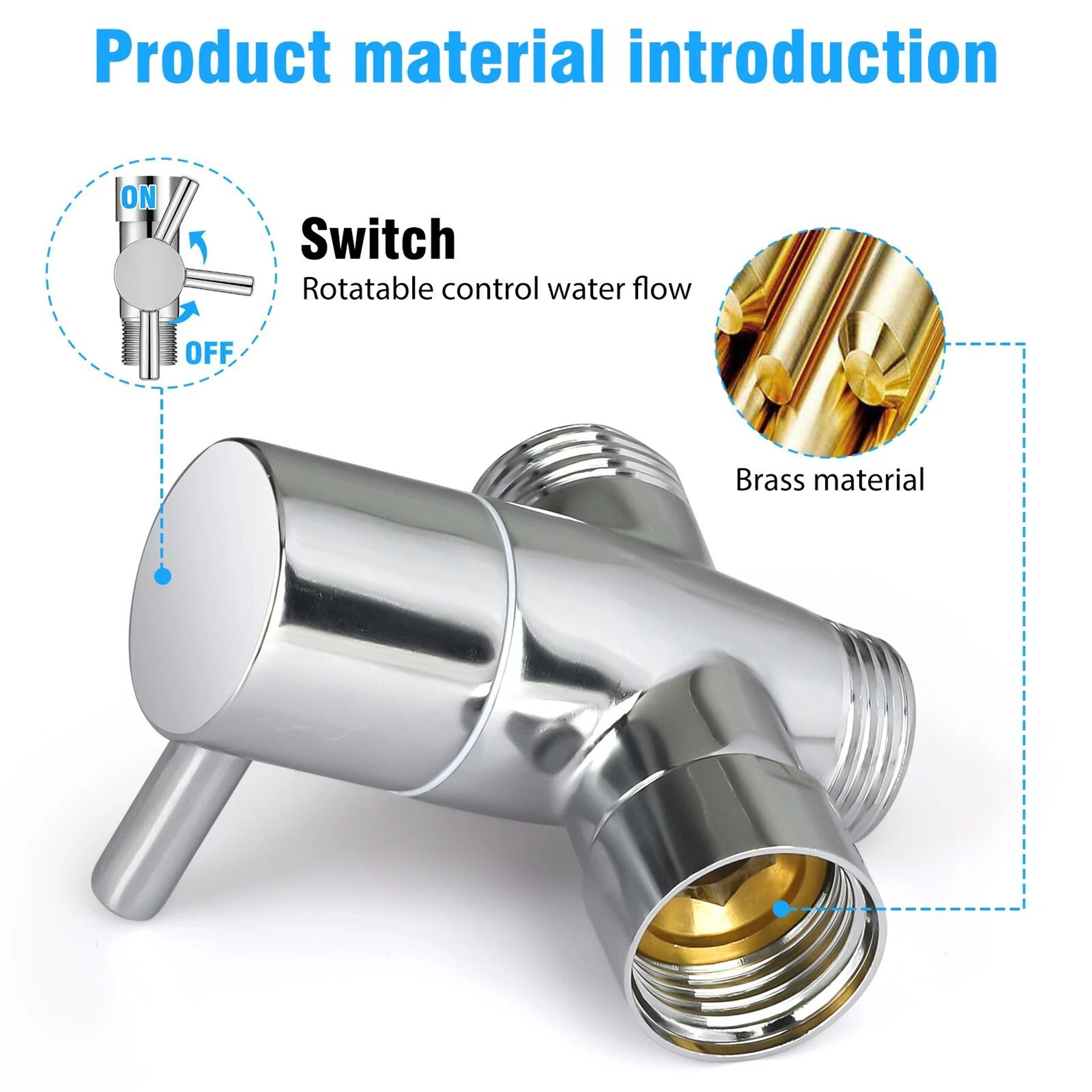 Brass T Adapter 3 Way Diverter Valve For Shower And Bath 5