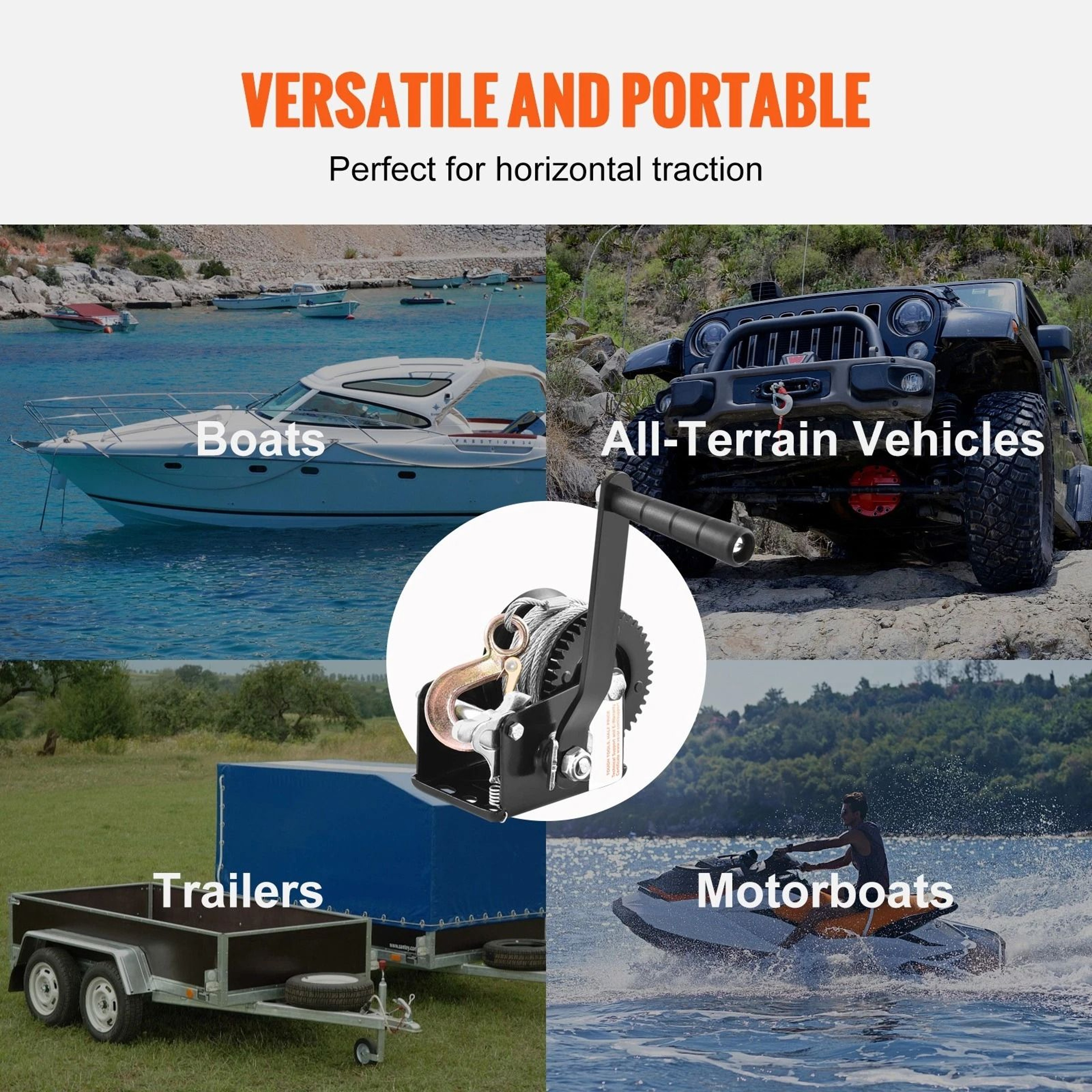 Boat Trailer Winch With Steel Cable Heavy Duty Hand Crank For ATV Towing 7