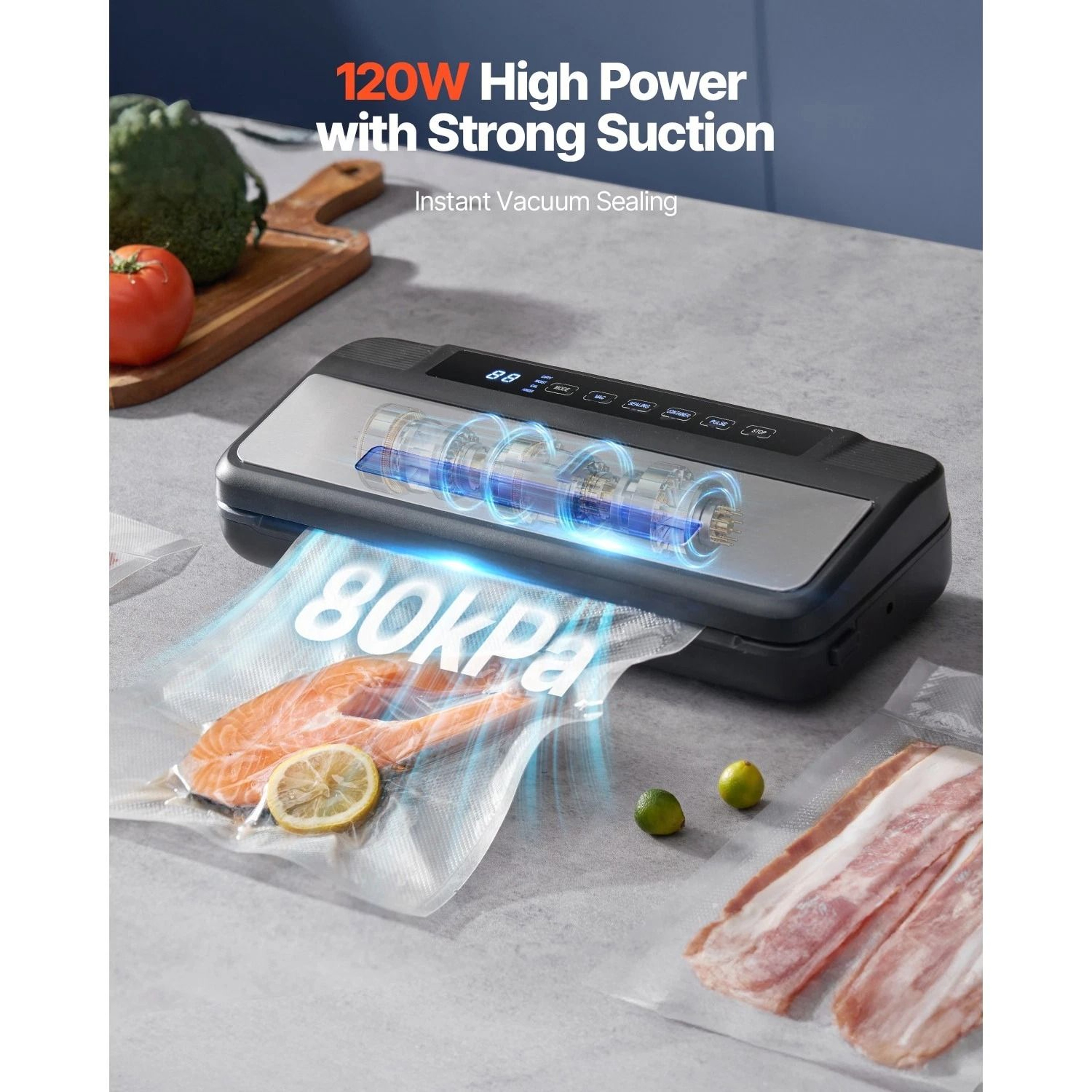 Vacuum Sealer Machine 80kPa Food Saver System With Bags And Cutter 8