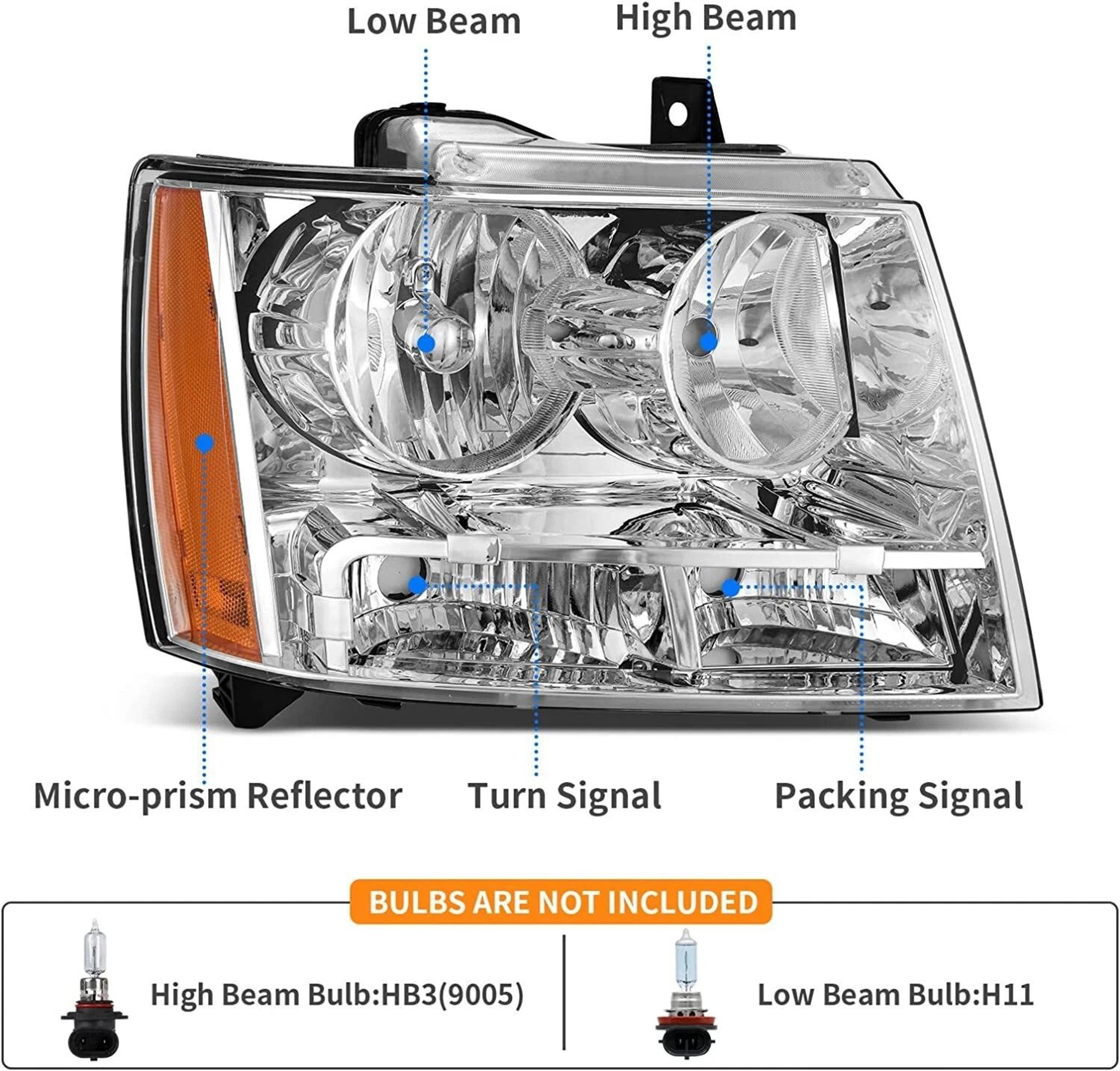 Oaurkea Chevy Tahoe Suburban Avalanche Headlight Assembly Pair Chrome Amber 4