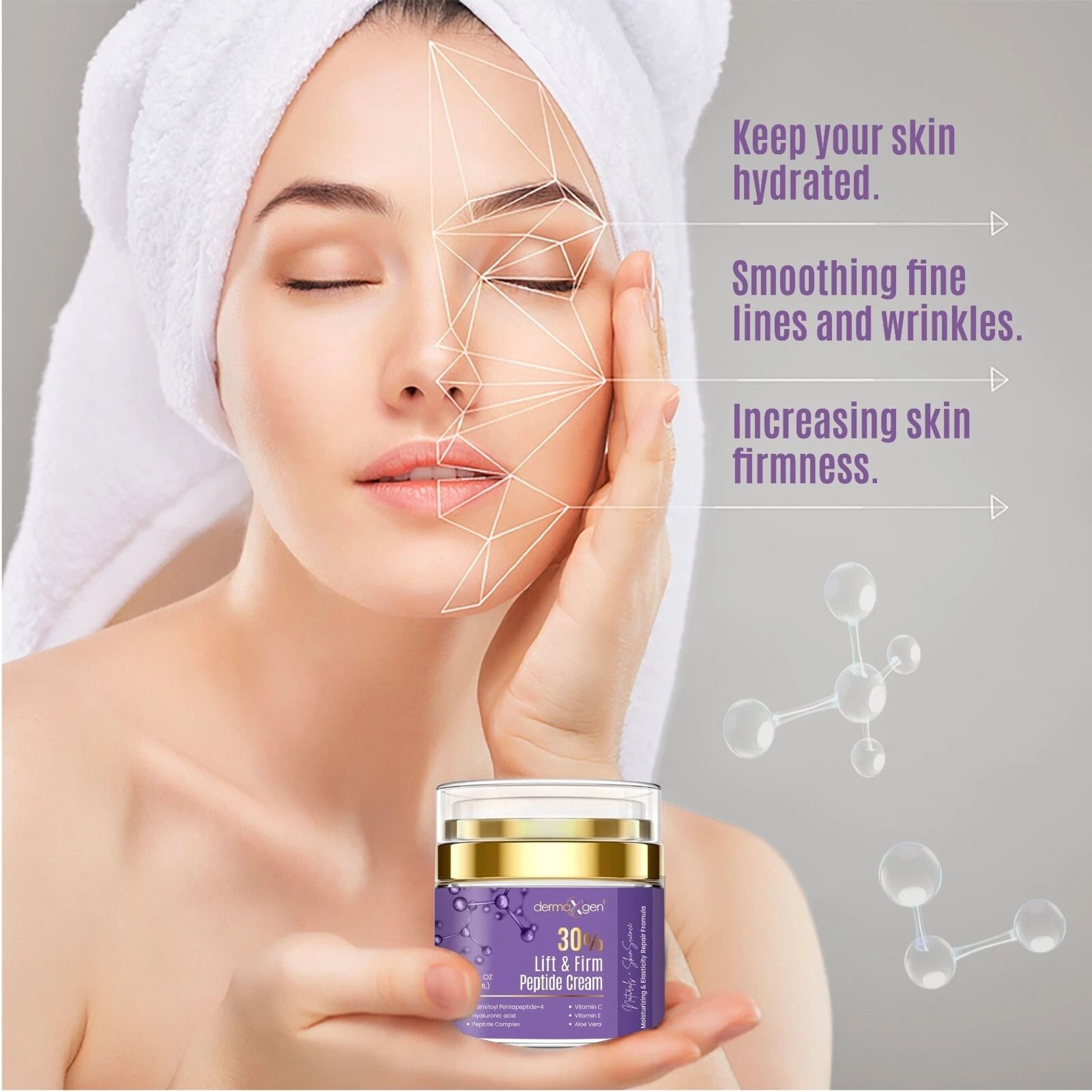 Peptide Serum For Skin Repair With Vitamin C  Hyaluronic Acid Anti Aging  Elasticity Boost 1
