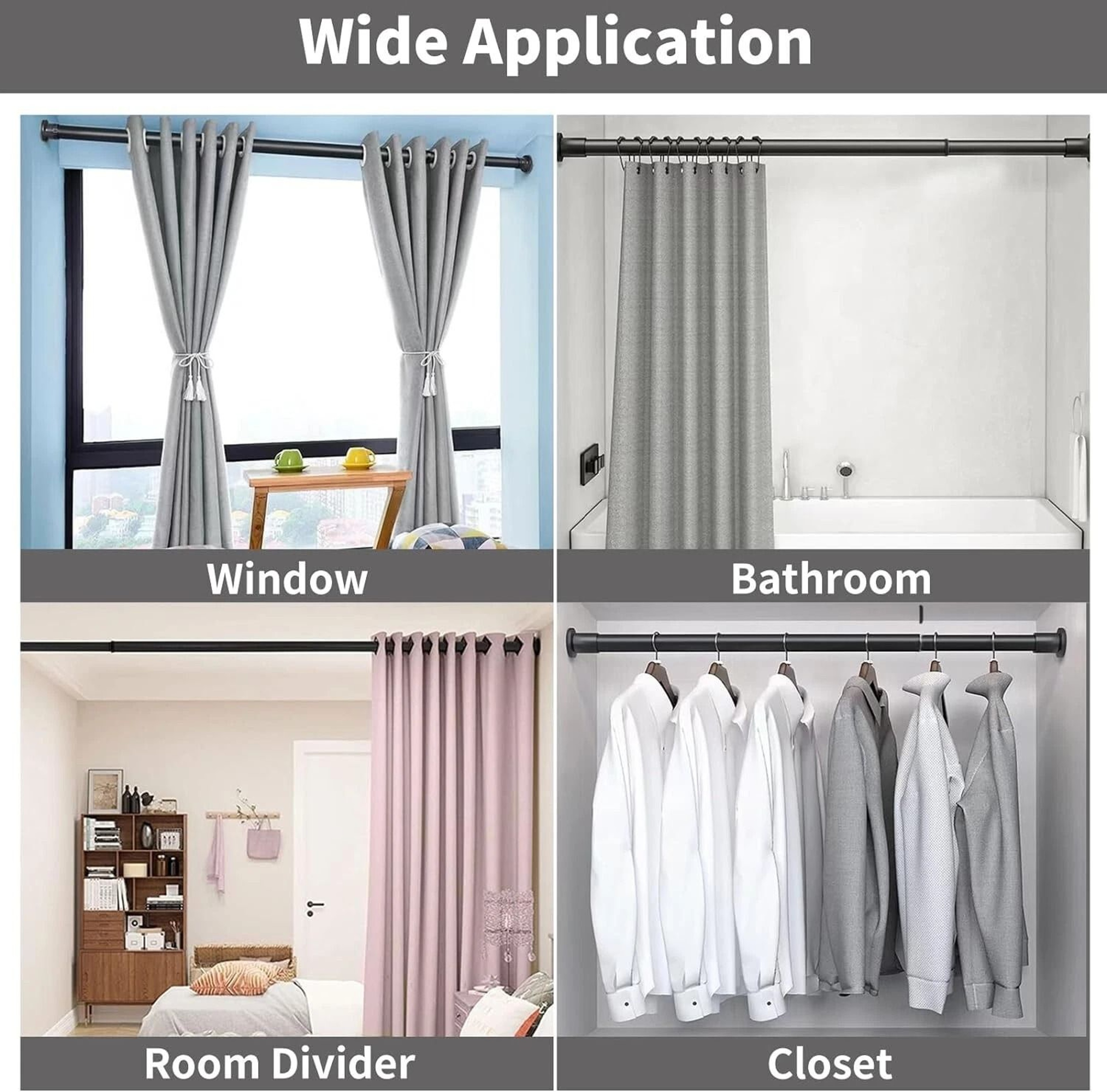 Adjustable Tension Curtain Rod No Drilling NonSlip Telescoping Curtain Rod For Easy Installation 3