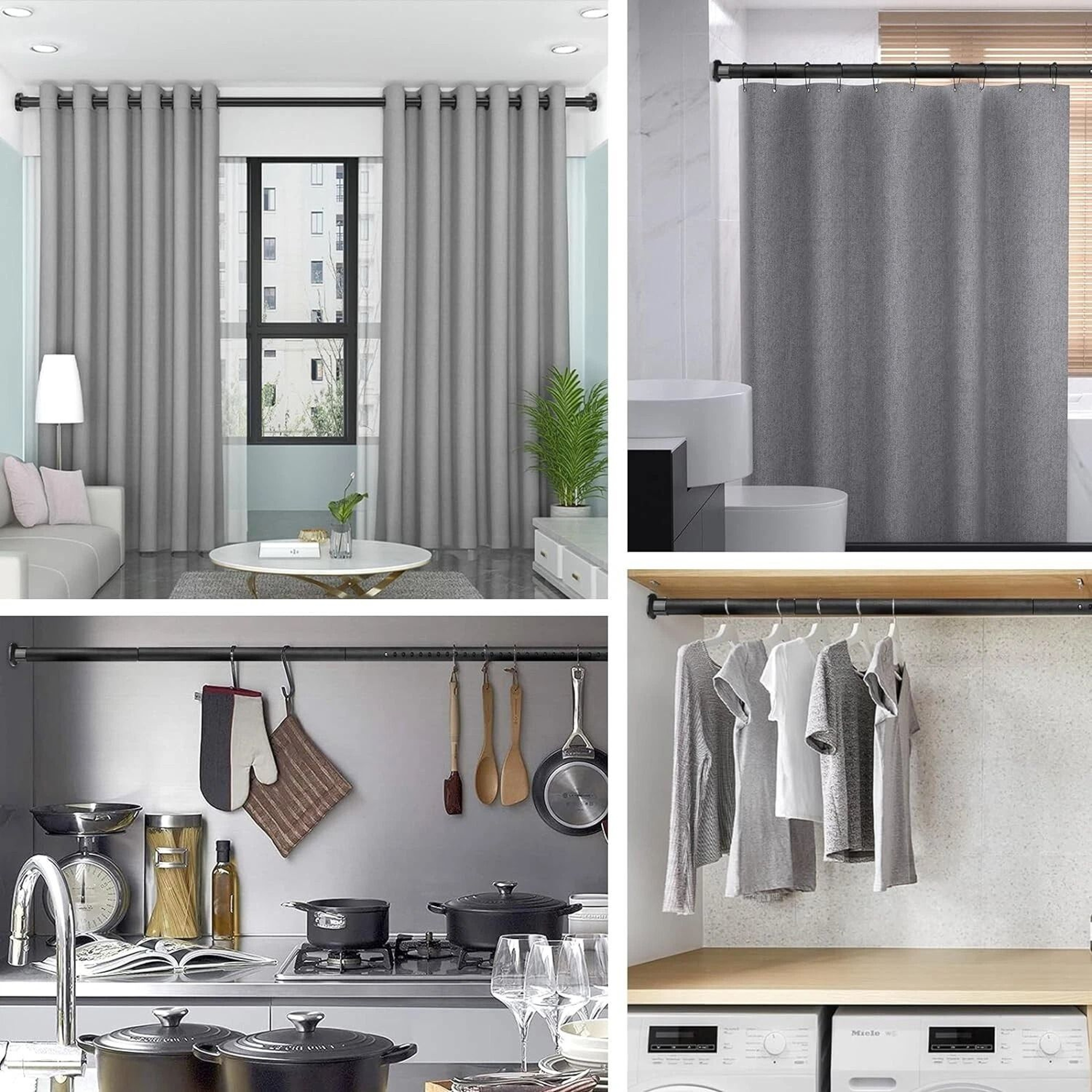 Adjustable Tension Curtain Rod No Drilling NonSlip Telescoping Curtain Rod For Easy Installation 6