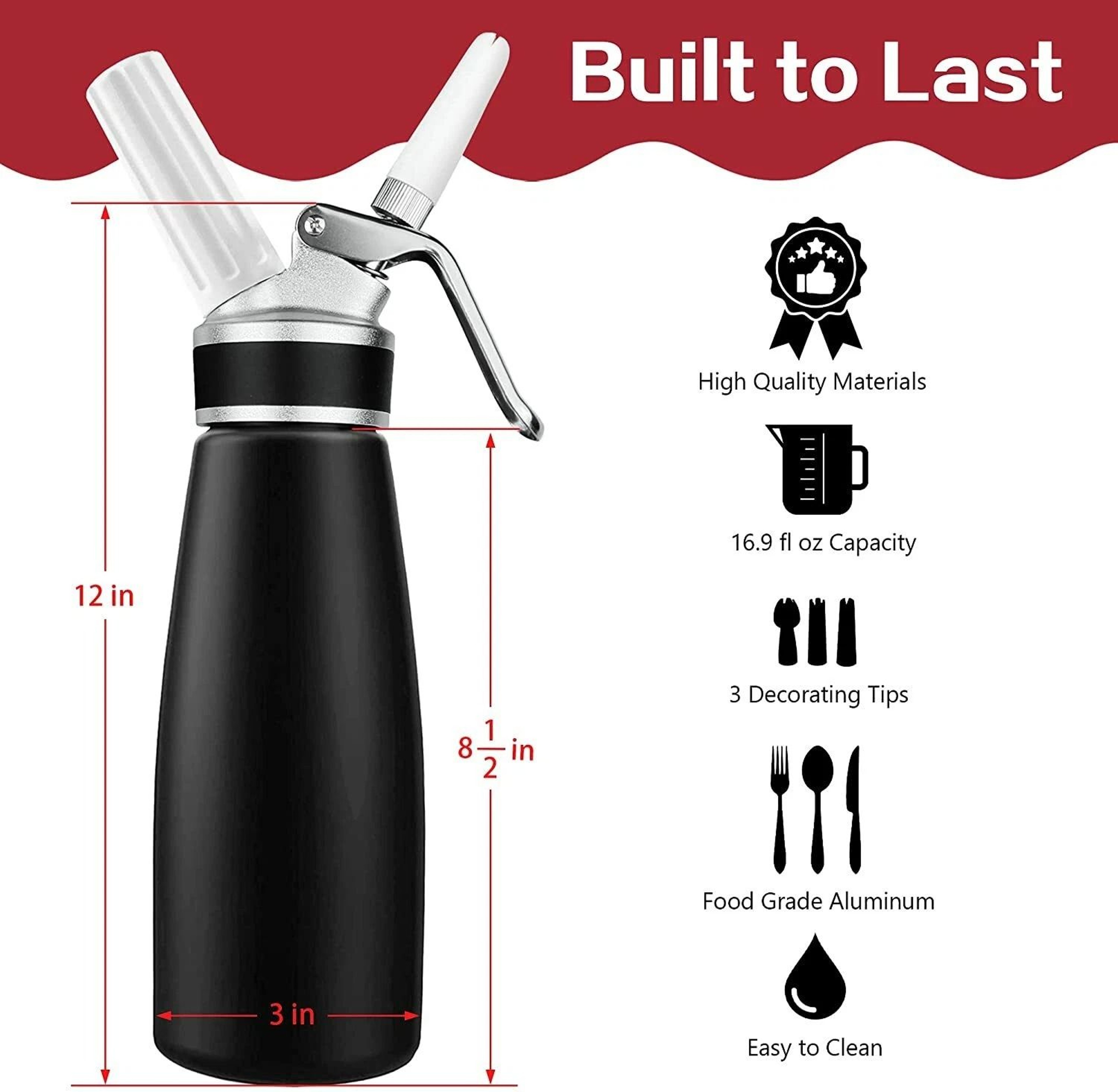 Whipped Cream Dispenser Durable Aluminum Foam Whipper For Delicious Cream Creations 5