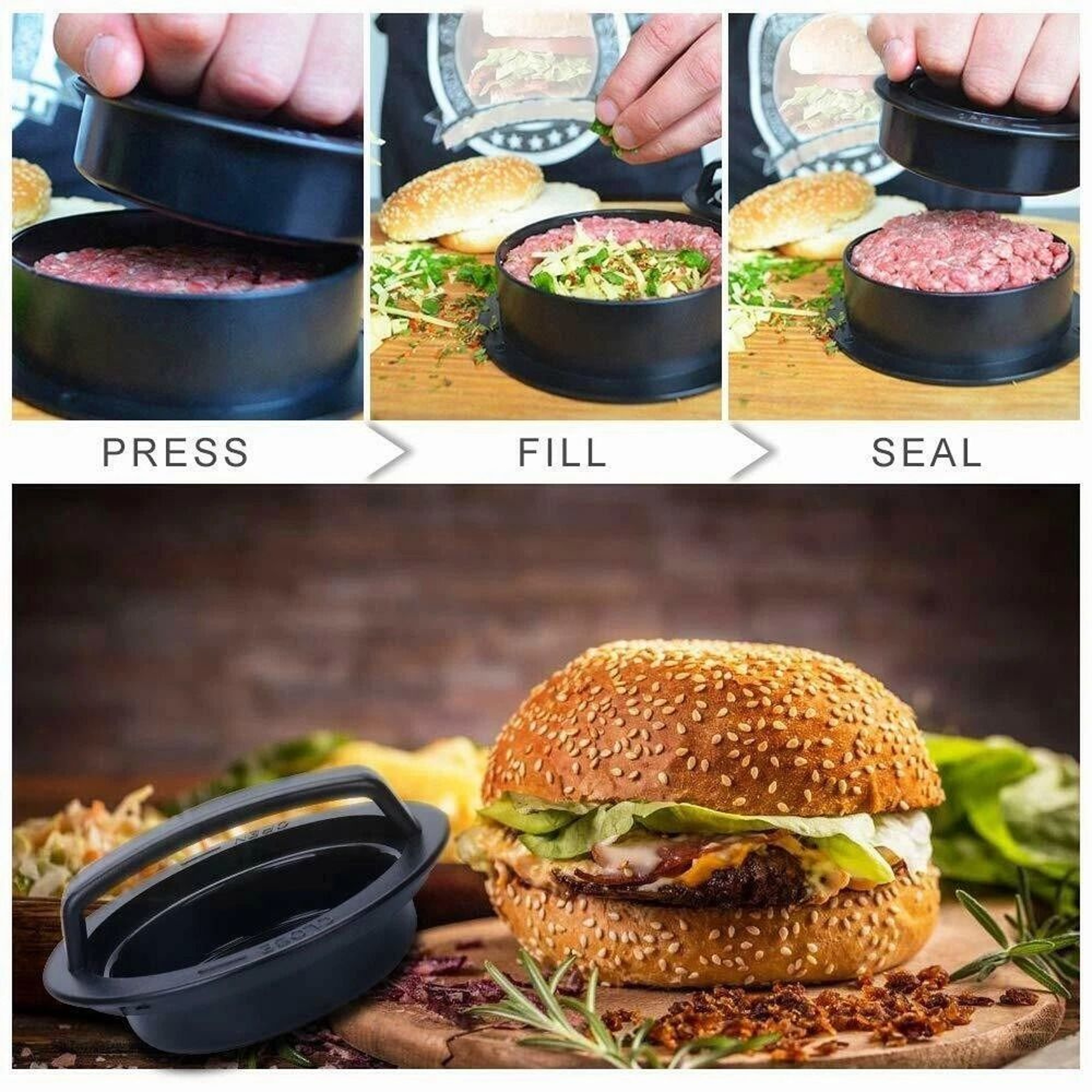 NonStick Stuffed Burger Press 3 In 1 Hamburger Patty Molds  BBQ Sliders Maker 2