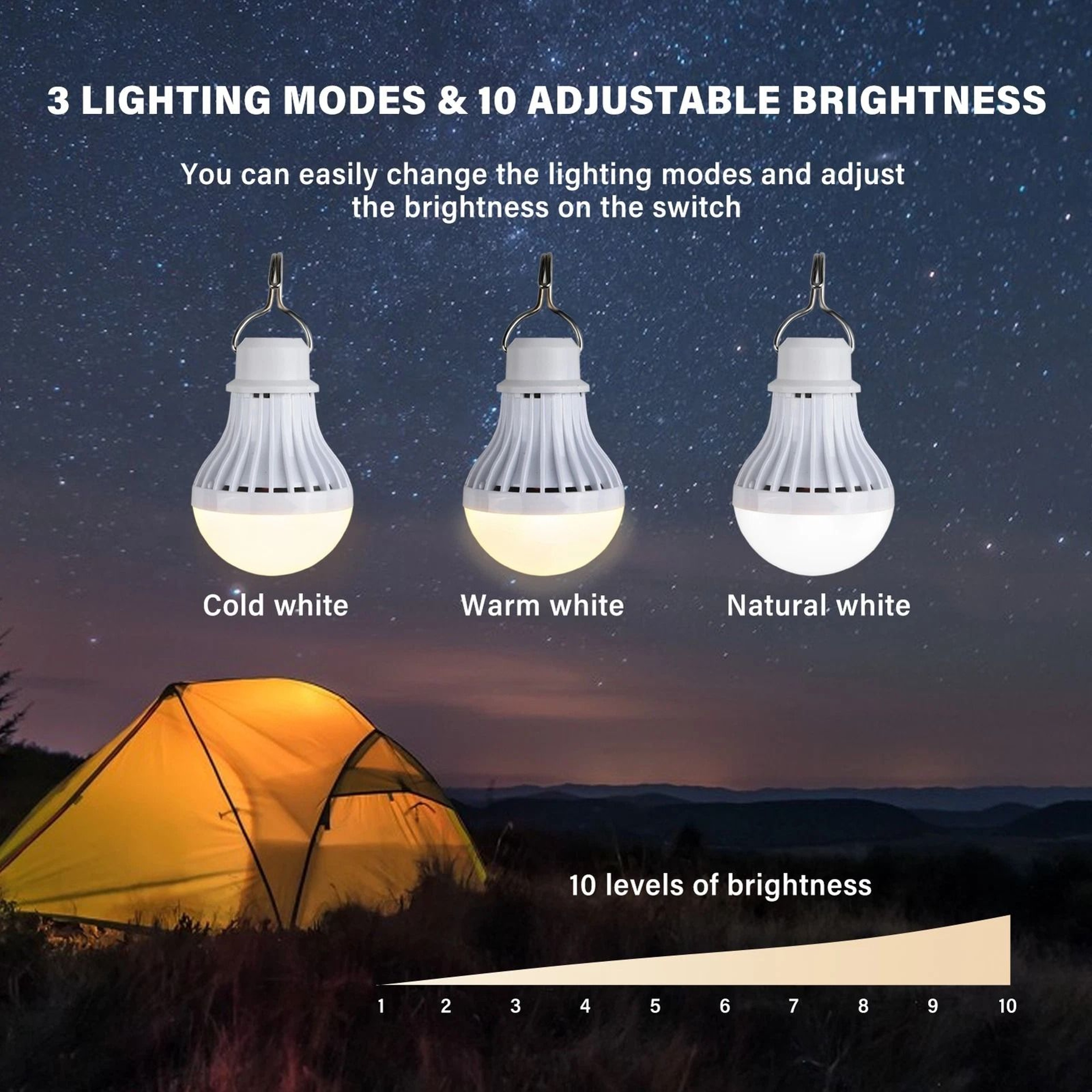 USB Rechargeable Outdoor LED Light With Adjustable Brightness WarmWhite 1