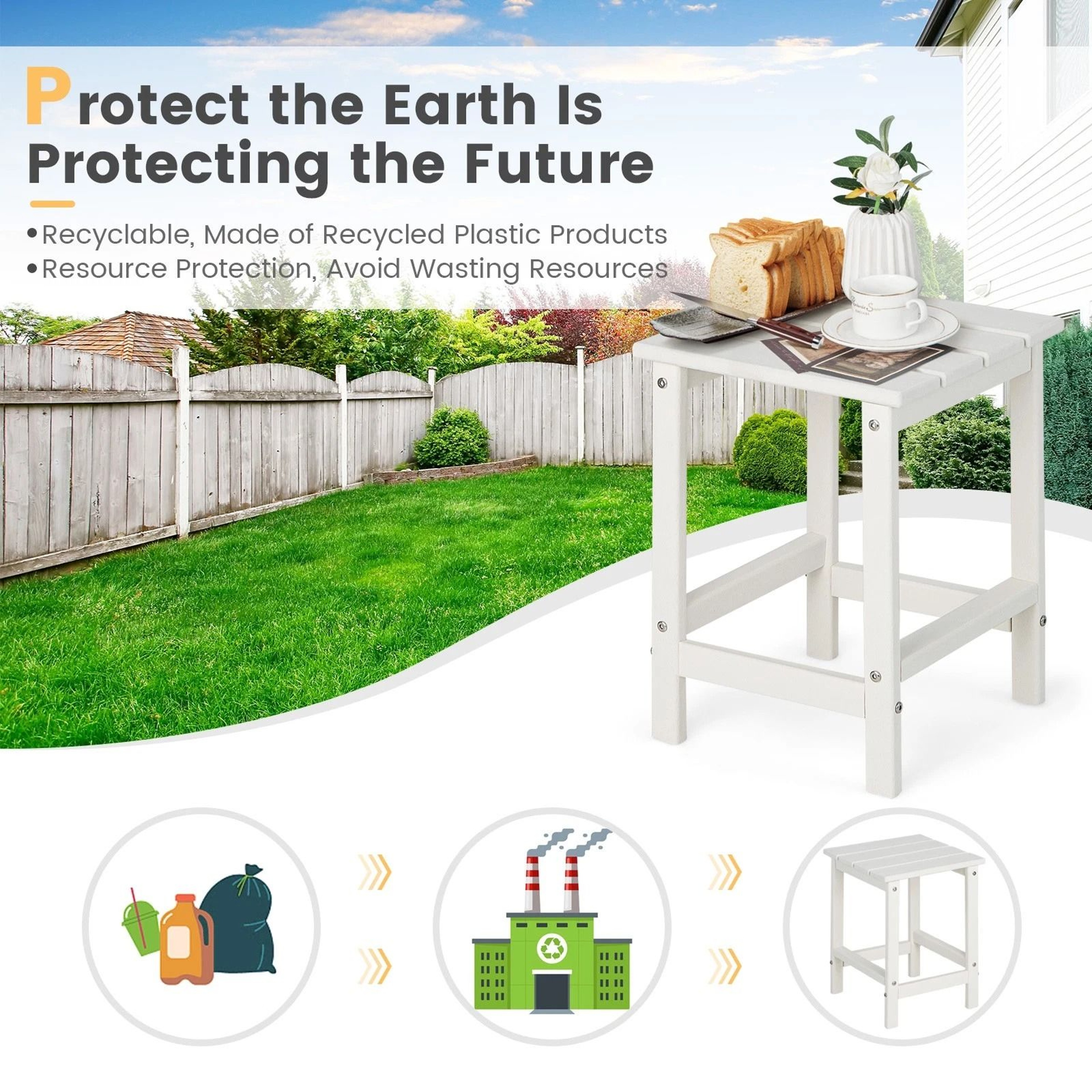 White Patio Adirondack Side Table Weather Resistant HDPE Garden Table For Outdoor Use 3