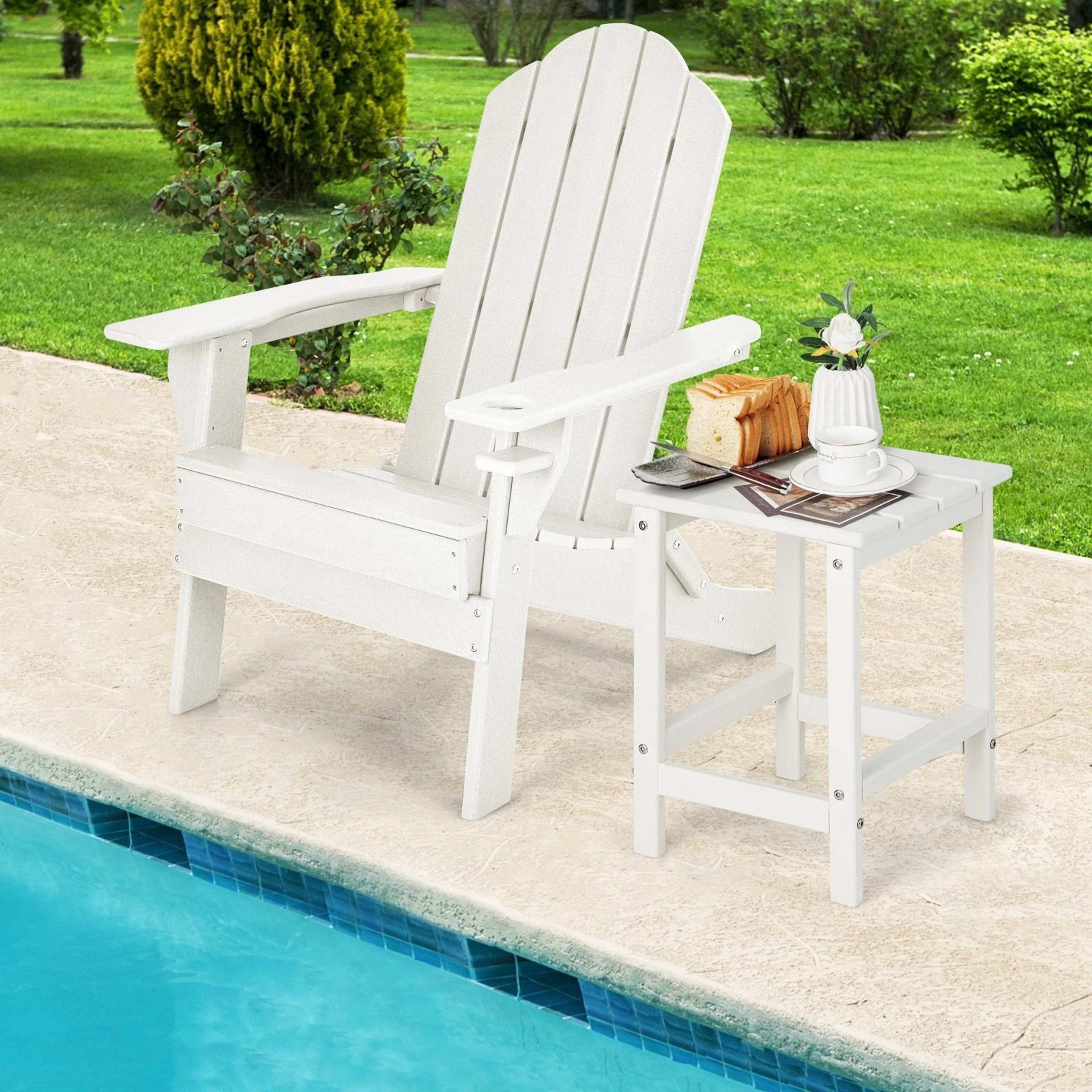 White Patio Adirondack Side Table Weather Resistant HDPE Garden Table For Outdoor Use 4