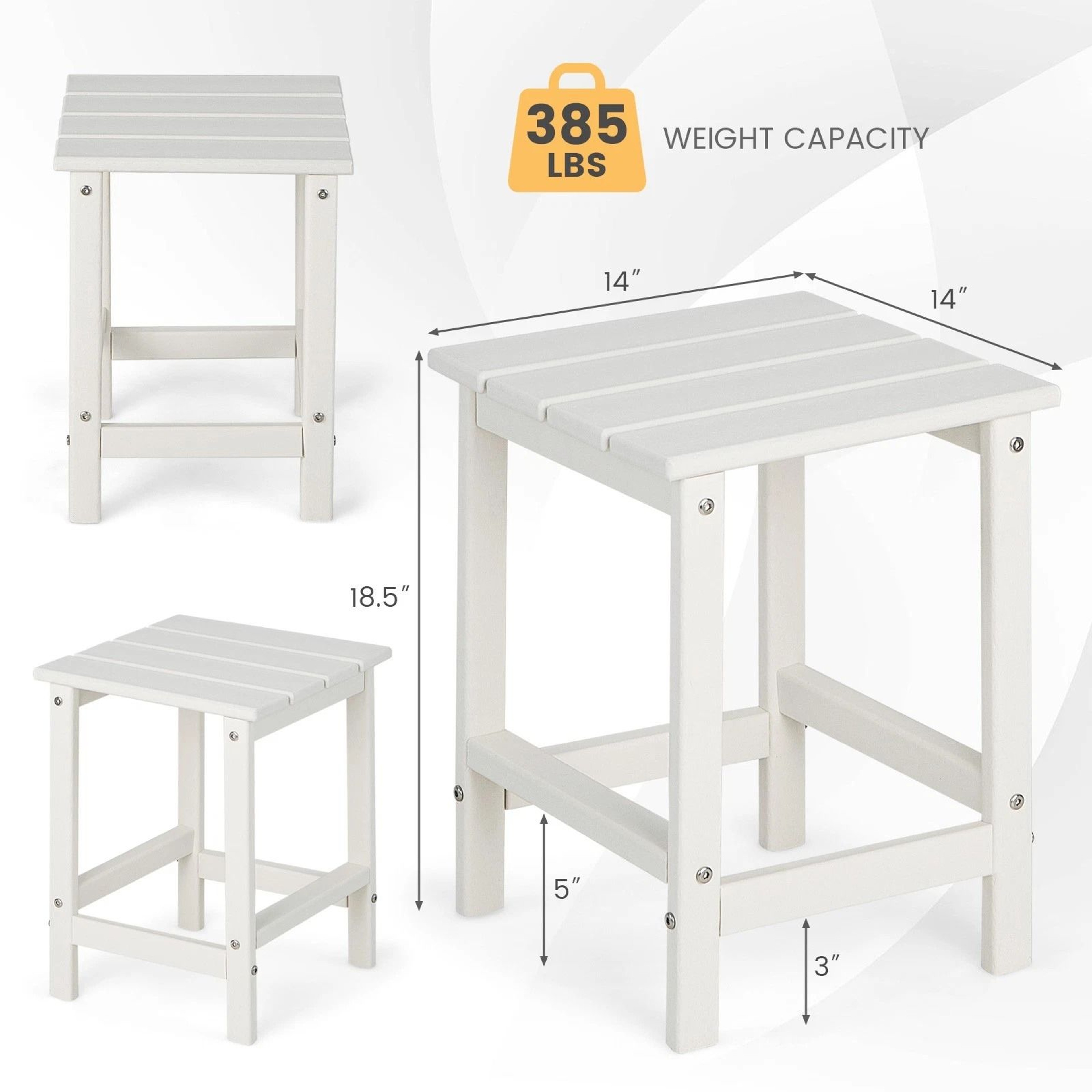 White Patio Adirondack Side Table Weather Resistant HDPE Garden Table For Outdoor Use 6
